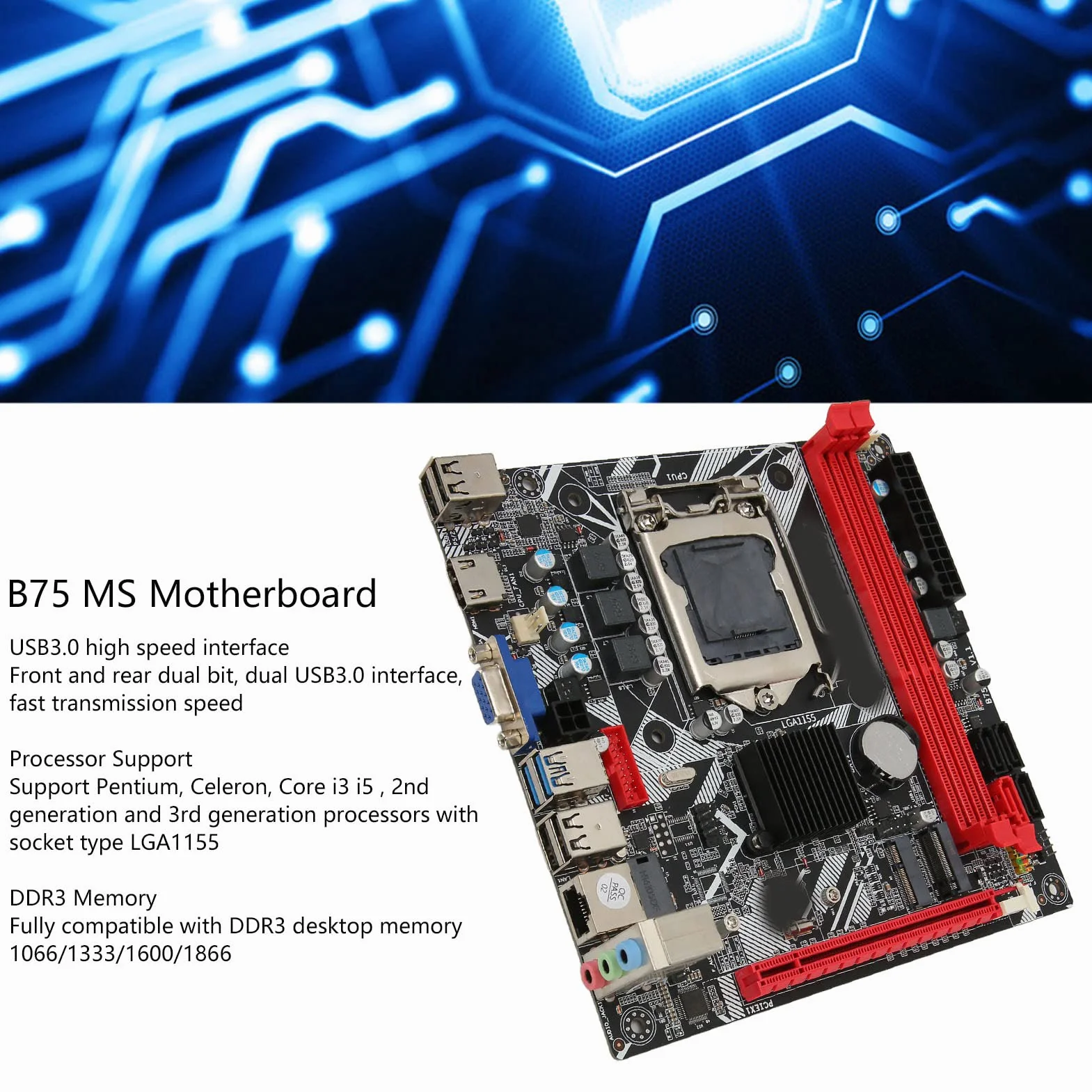 Płyta Główna Komputera Stacjonarnego, Płyty Główne Komputera B75 MS ITX, Płyta Główna DDR3 LGA 1155, Płyta Główna NVME M.2 WiFi M.2 USB3.0 SATA3.0