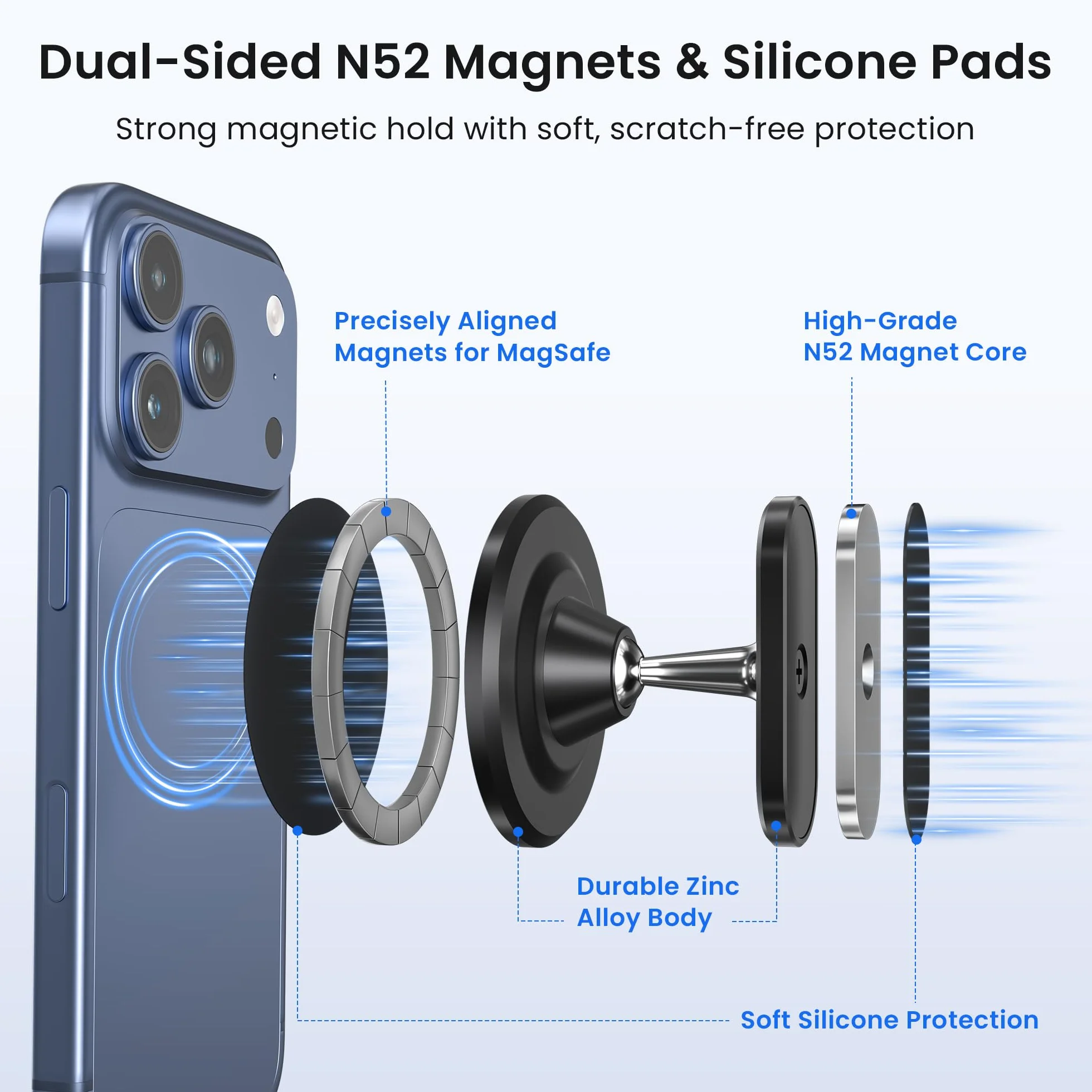 Magnetyczny Uchwyt na Telefon 360° Regulowany Stojak ze Stopu Kompatybilny z MagSafe do iPhone 17 16 15 14 13 12 Smartfonów