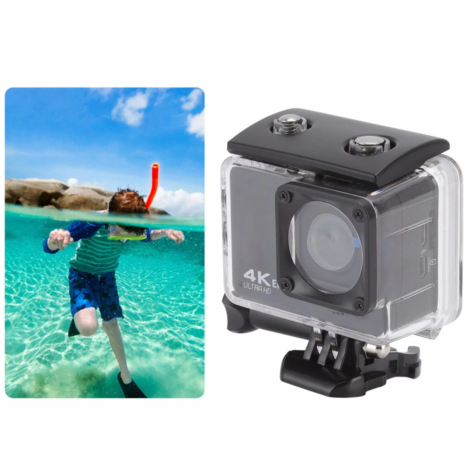 Kamera Sportowa 4K 24M HD, Podwodna Wodoodporna Kamera Sportowa 98FT / 30M Wbudowany Pilot WiFi i Interfejs HDMI, Kamera do Nurkowania ze Stałymi Akcesoriami EIS, do Jazdy na Rowerze, Pływania, Nurkow