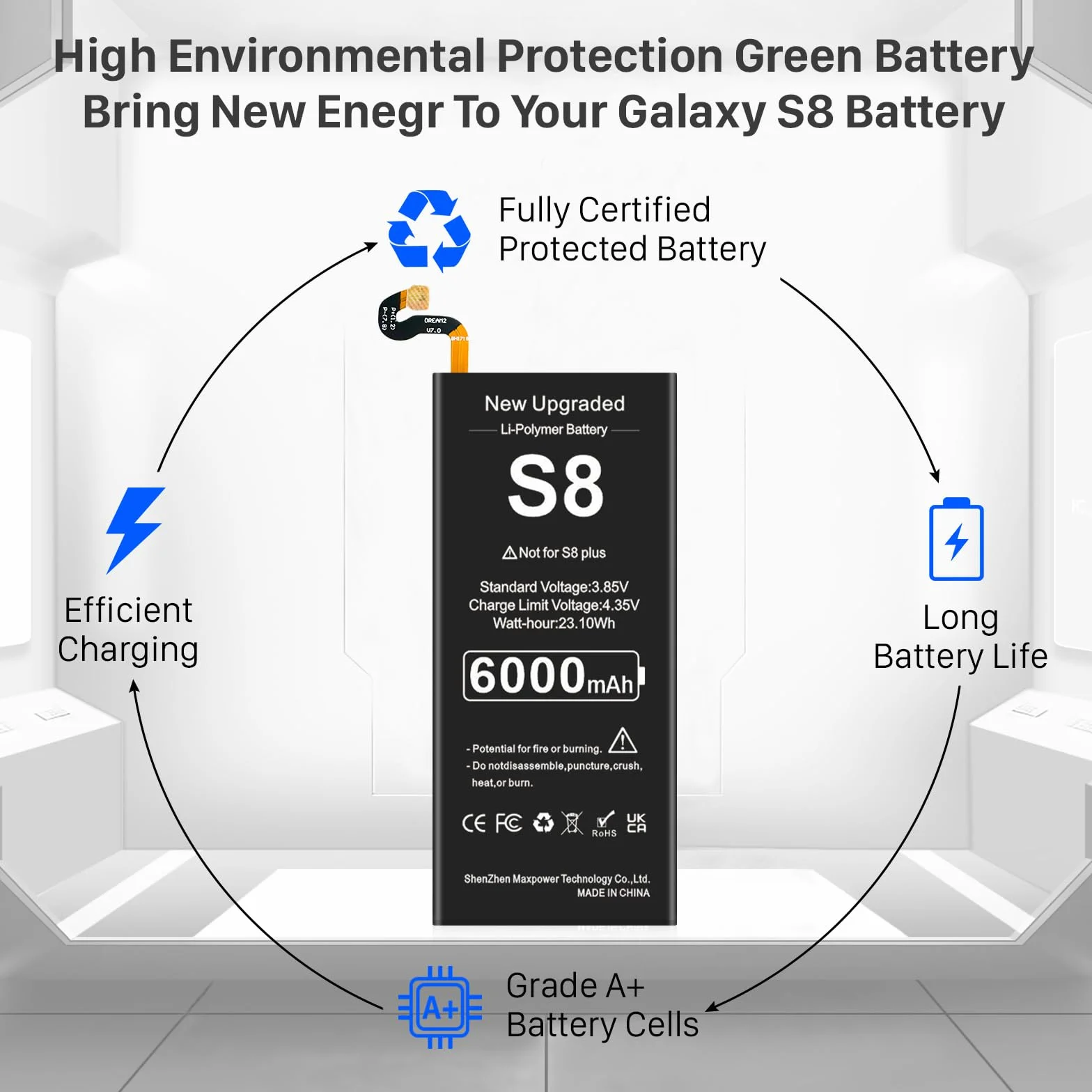 Bateria do Galaxy S8, akumulator 6000 mAh o dużej pojemności do Galaxy S8 EB-BG950ABE, EB-BG950ABA,SM-G950U z zestawami naprawczymi (nie pasuje do S8 Active, S8 Plus)
