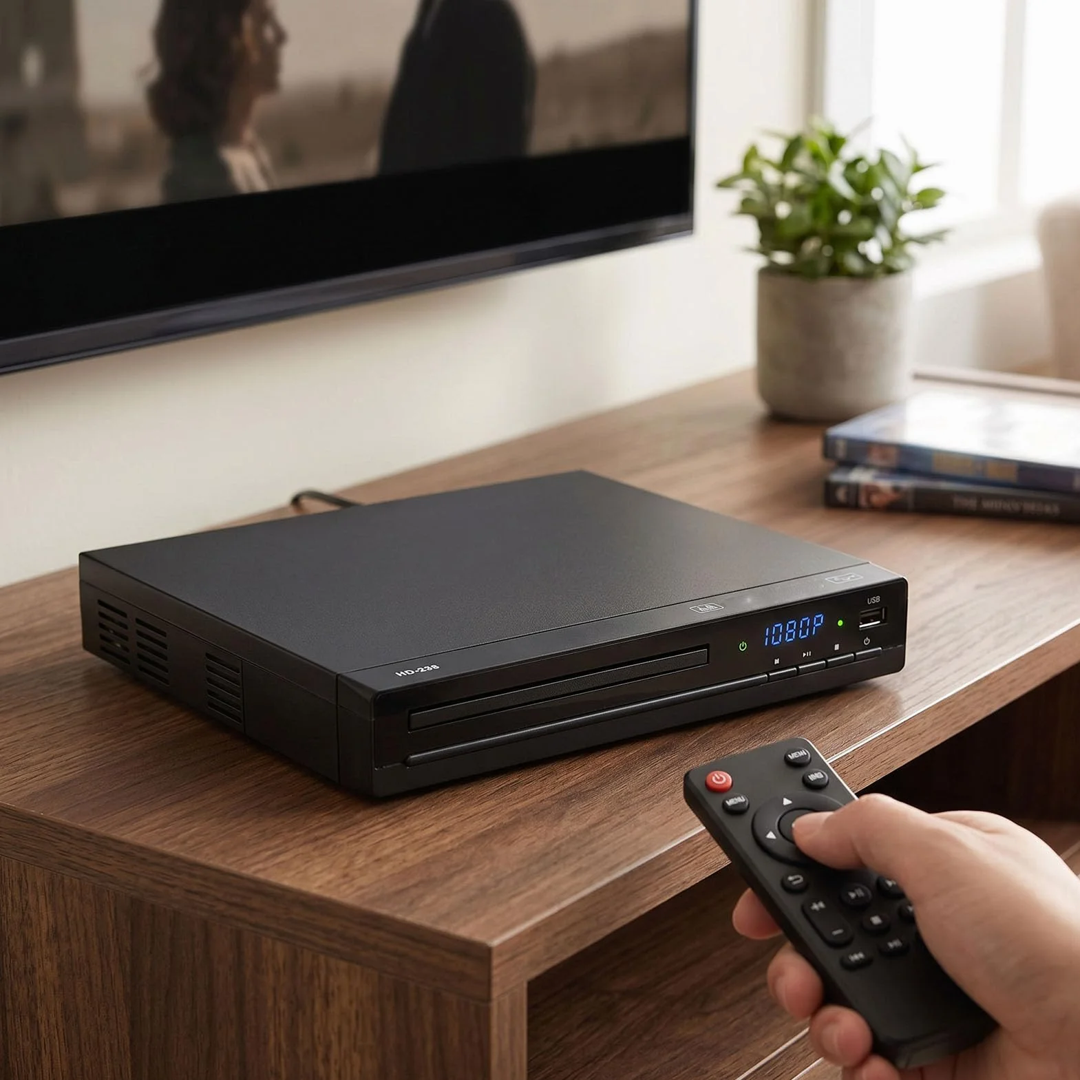 LICAEVEY Odtwarzacz DVD do Telewizora, Odtwarzacz DVD dla Wszystkich Regionów, Wyjście HDMI 1080P, Odtwarzanie MP3 Przez USB, Wyświetlacz LED, Pilot do Projektora Kina Domowego w Salonie (wtyczka UE)