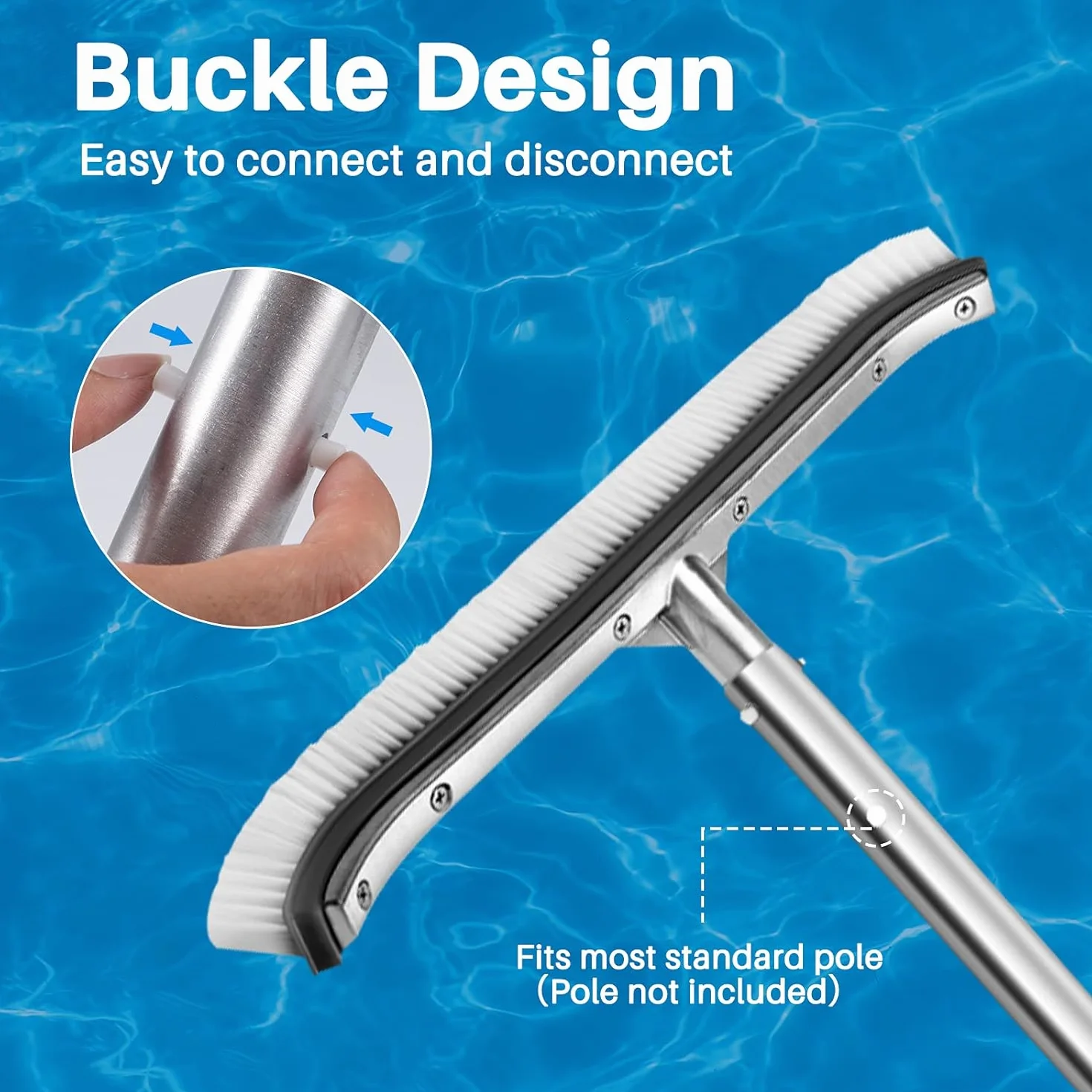 VABNEER Szczotka do basenu 45 cm trwała plastikowa głowica z aluminiowym uchwytem i spodem do basenu, stawu, spa, gorących źródeł, wanny, ściany, płytki, podłogi (szary)