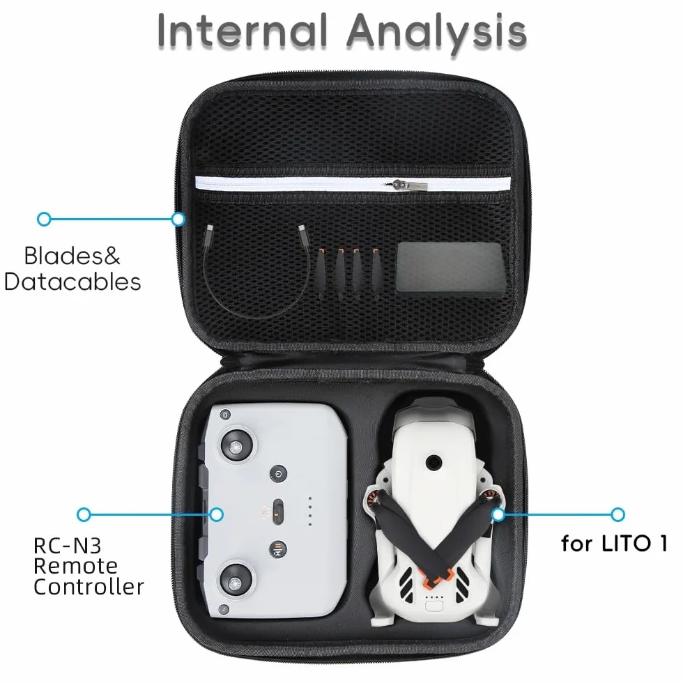 Futerał do DJI Lito X1/Lito 1 z dwoma bateriami combo, przenośna torba do przechowywania, twarda obudowa ochronna do drona DJI Lito X1/Lito 1 i pilota RC-N3, Czarny, Proste