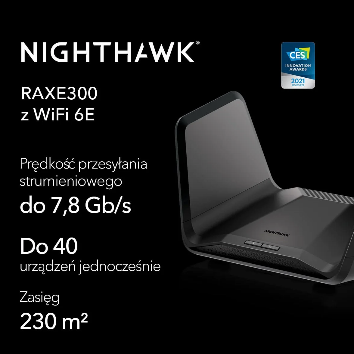Trójpasmowy router WiFi 6E (RAXE300) NETGEAR Nighthawk - funkcje zabezpieczeń, bezprzewodowa szybkość gigabitowa AXE7800 (do 7,8 Gb/s), nowe pasmo 6 GHz, 8 strumieni do 185 m2, 40 urządzeń