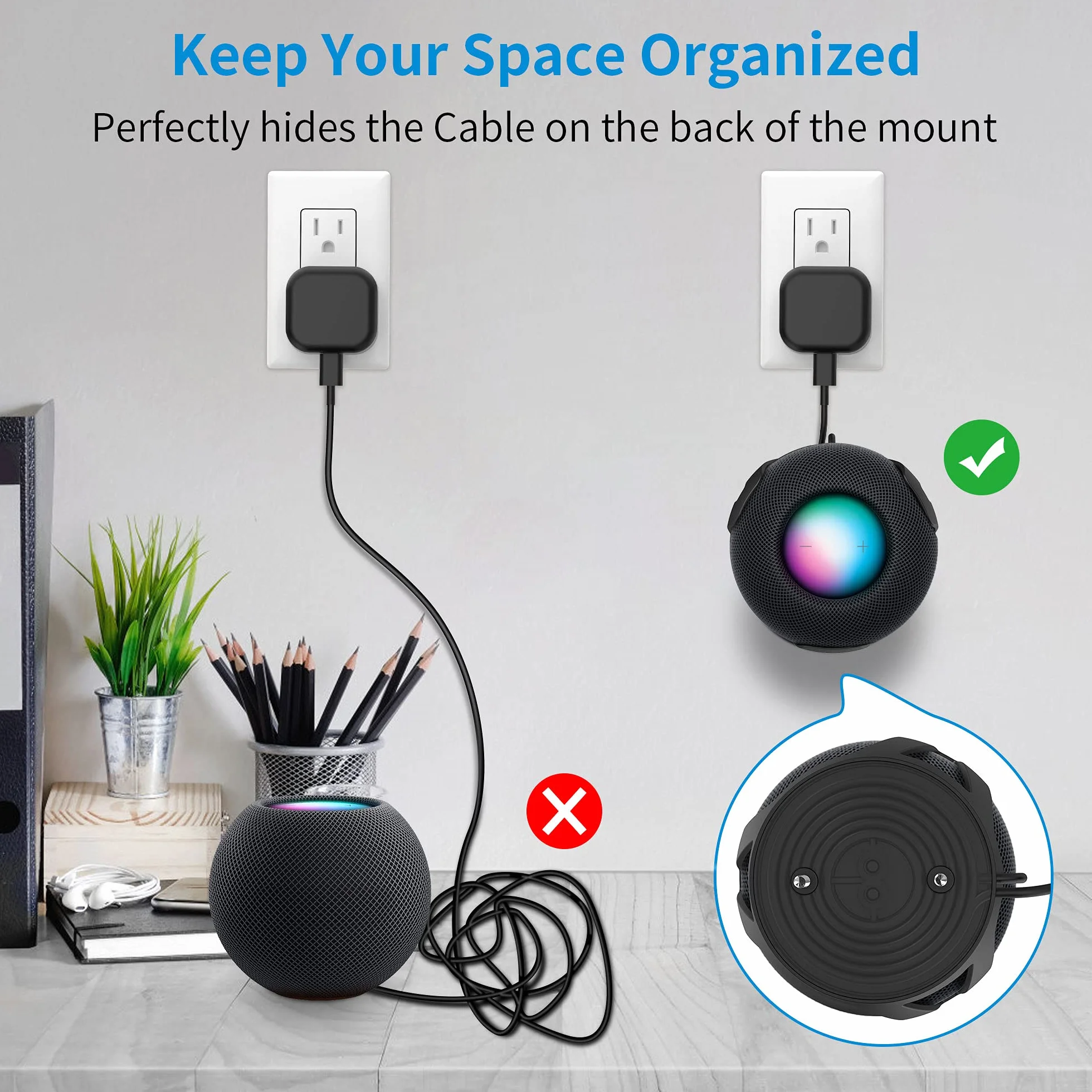 SPORTLINK Kompatybilny z Homepod Mini uchwyt ścienny – Homepod mini uchwyt, wbudowany system zarządzania kablami, oszczędność miejsca, czarny