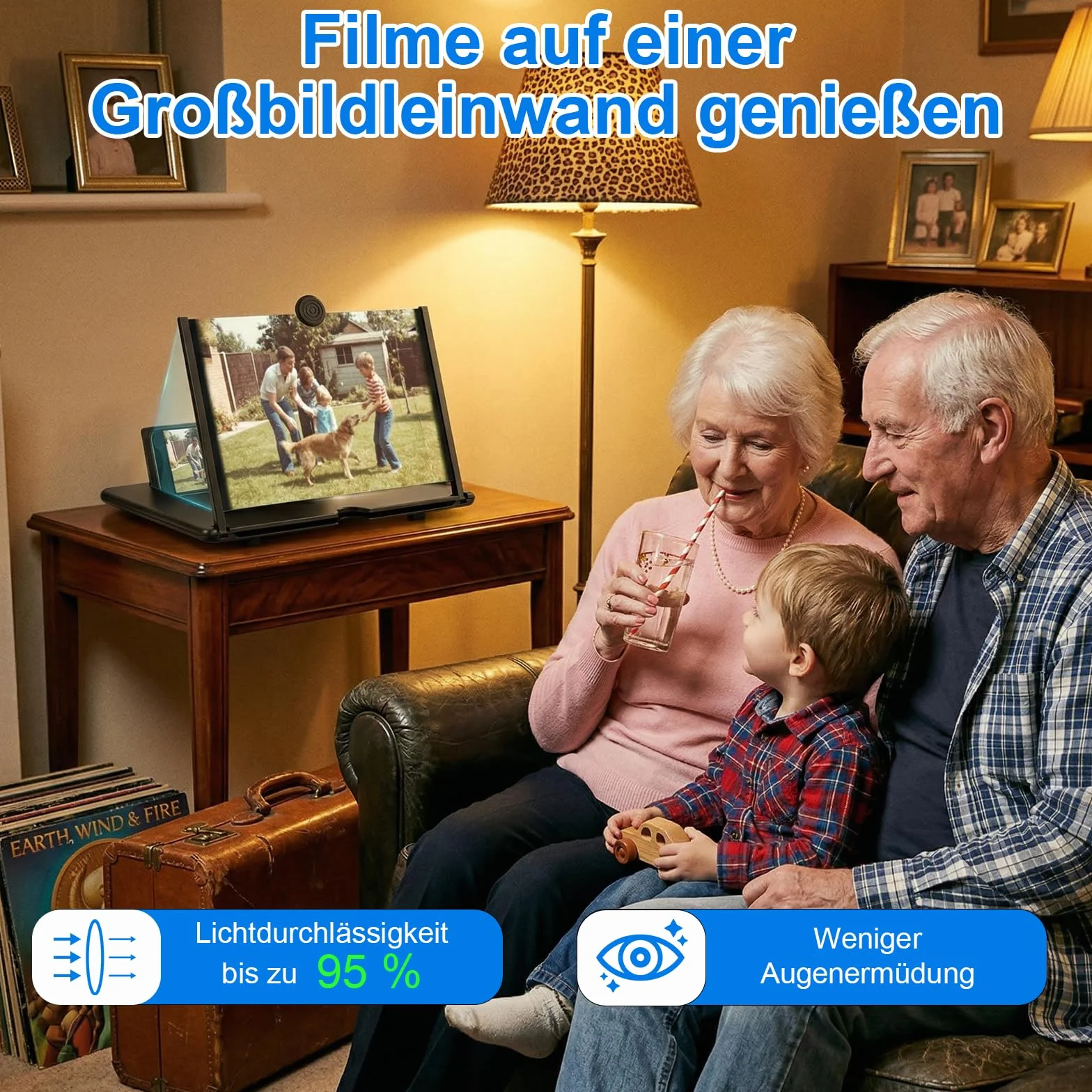 Lupa do ekranu telefonu 12 cali, powiększająca HD z podstawką, ochrona przed niebieskim światłem
