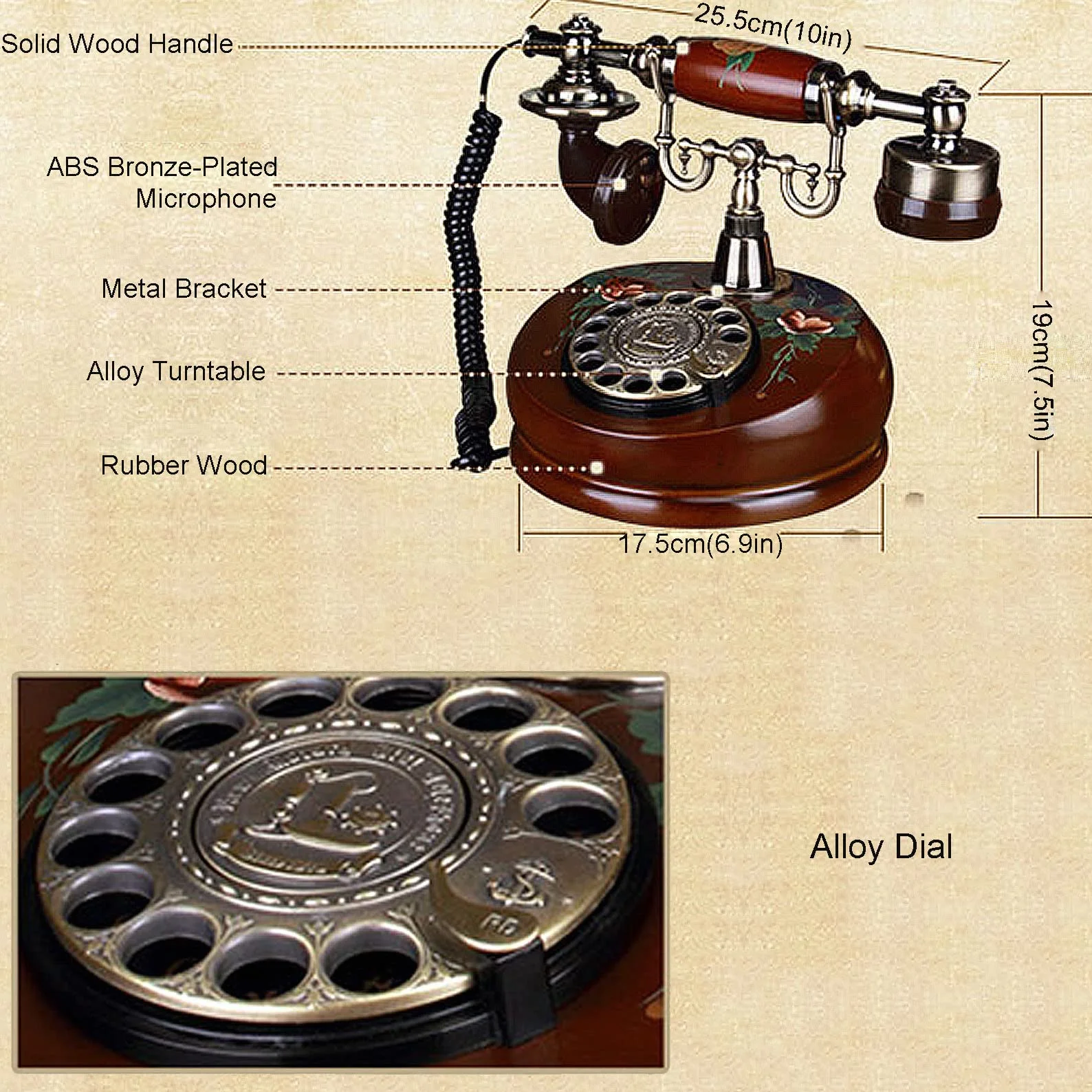 Antyczny telefon vintage, stary telefon stacjonarny retro do wystroju domu, biura, kawiarni, baru, telefon stacjonarny w stylu europejskim