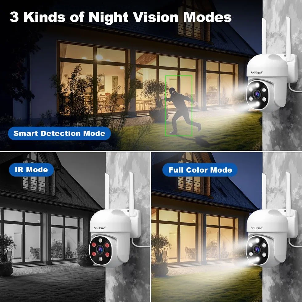 SRIHOME 1080P WiFi monitoring PTZ kamera IP humanoidalna wykrywanie i śledzenie ruchu noktowizor wodoodporny IP66 (2 sztuki sztuk)