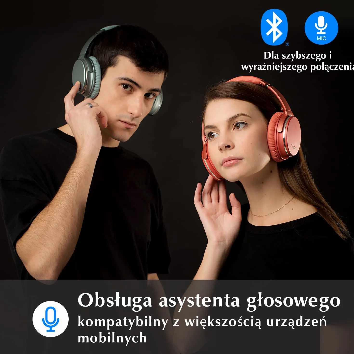 Srhythm NC35 Over-Ear z szybkim ładowaniem USB-C, Hybrid Active Noise Cancelling słuchawki, składane, bezprzewodowe, Bluetooth 5.3, mikrofon, rozmowy głosowe, 50 godz