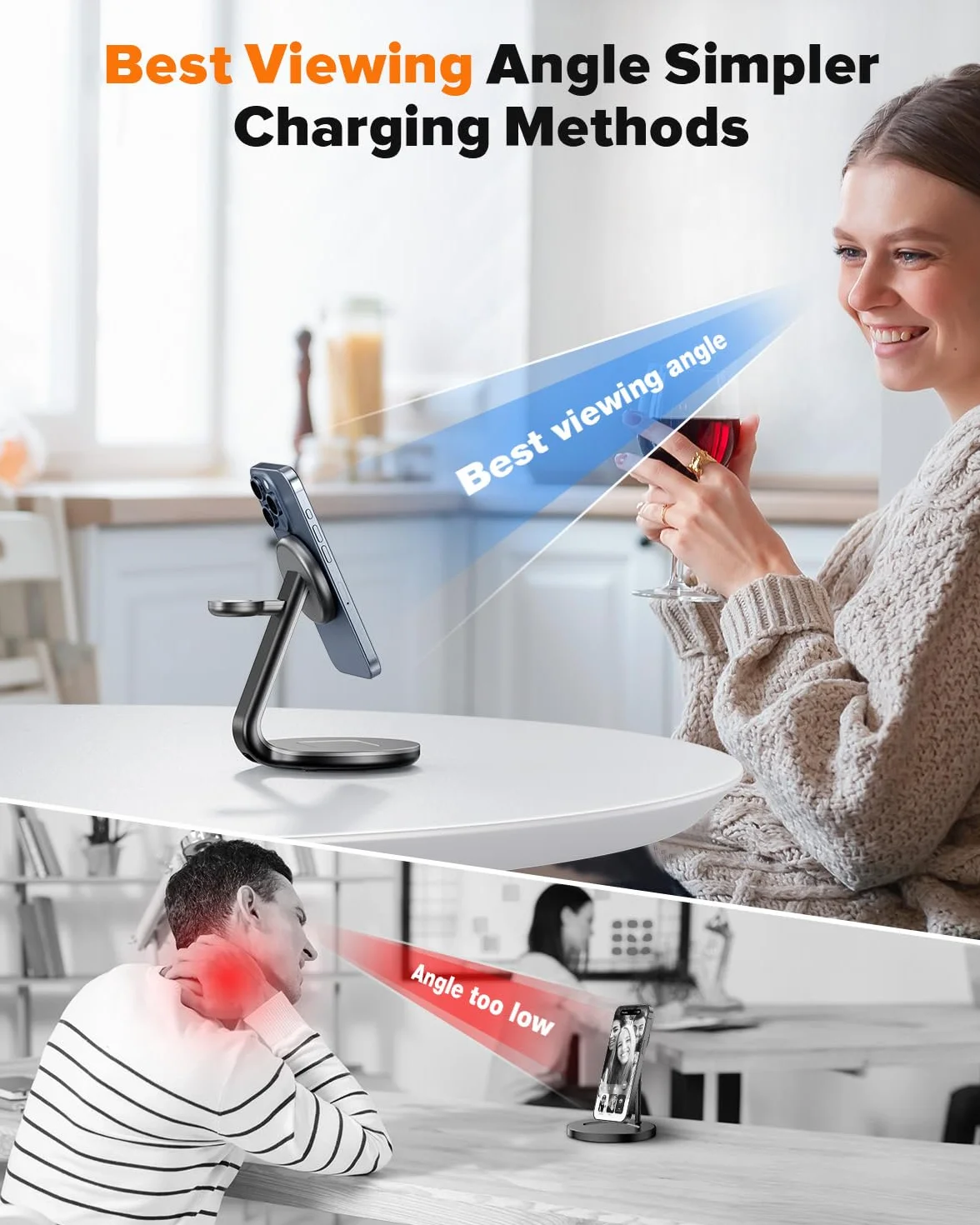 HERRBOL Bezprzewodowa ładowarka 3 w 1, bezprzewodowa stacja ładująca do iPhone'a 15 14 13 12 11 / Pro/XS/XR/X/SE/8/8 Plus, bezprzewodowy stojak ładujący kompatybilny z Apple Watch