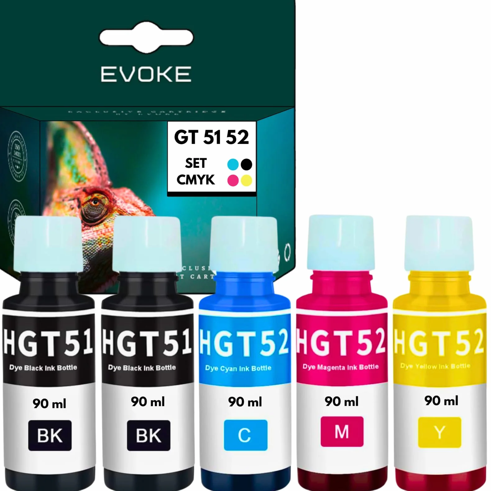 EVOKE GT51 52 Zestaw tuszy kompatybilny z HP Ink Tank 315 410 415 Smart Tank 510 515 (Zestaw CMYK + czarny) 42040 Stron 450 ml