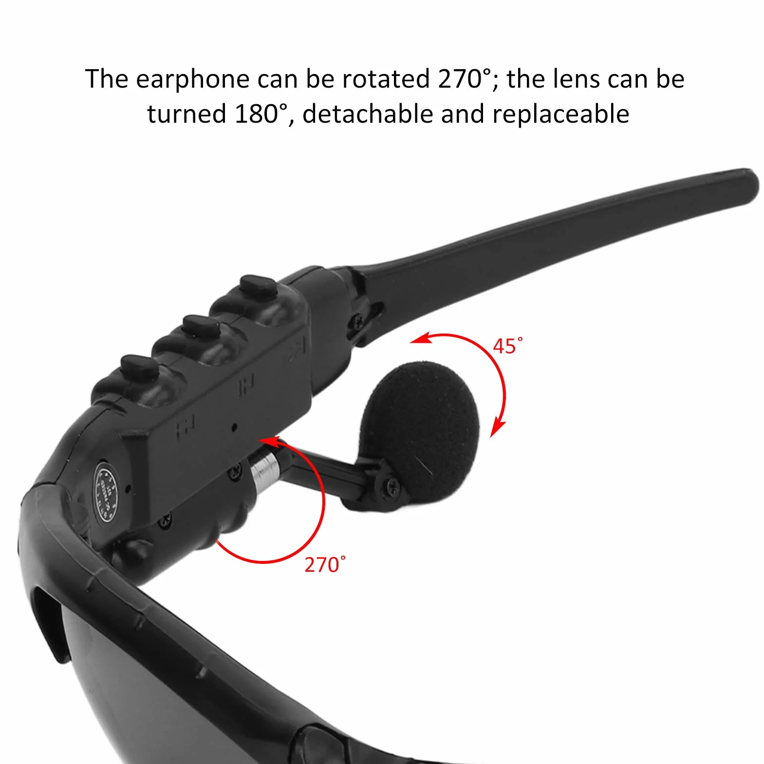 Inteligentne Bezprzewodowe Okulary Przeciwsłoneczne Bluetooth, Zdejmowane Spolaryzowane Sportowe Okulary Przeciwsłoneczne ze Stereofonicznym Zestawem Słuchawkowym, Zestaw Słuchawkowy Bluetooth Okulary