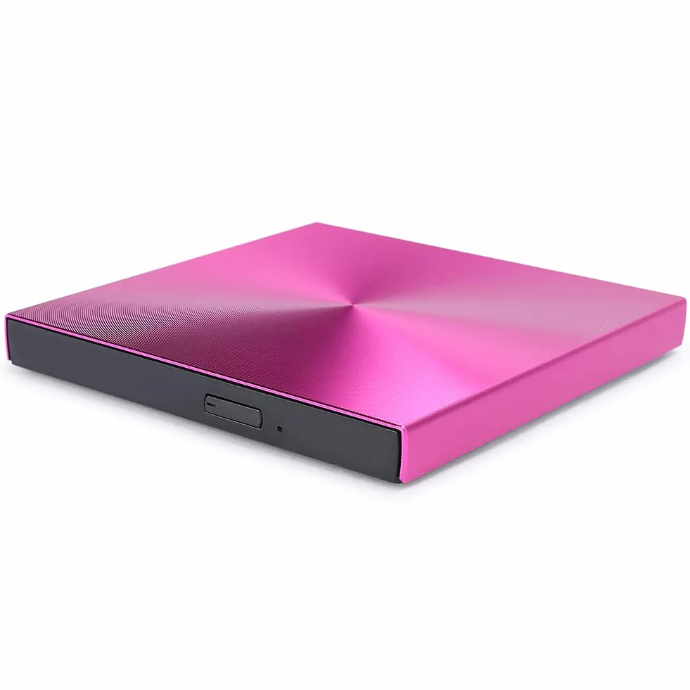 Zewnętrzny napęd optyczny Ccylez, przenośny napęd CD/DVD +/- RW USB 3.0 Cienka nagrywarka DVD/CD z nagrywarką, napęd DVD-RW do laptopa Desktop (róża)