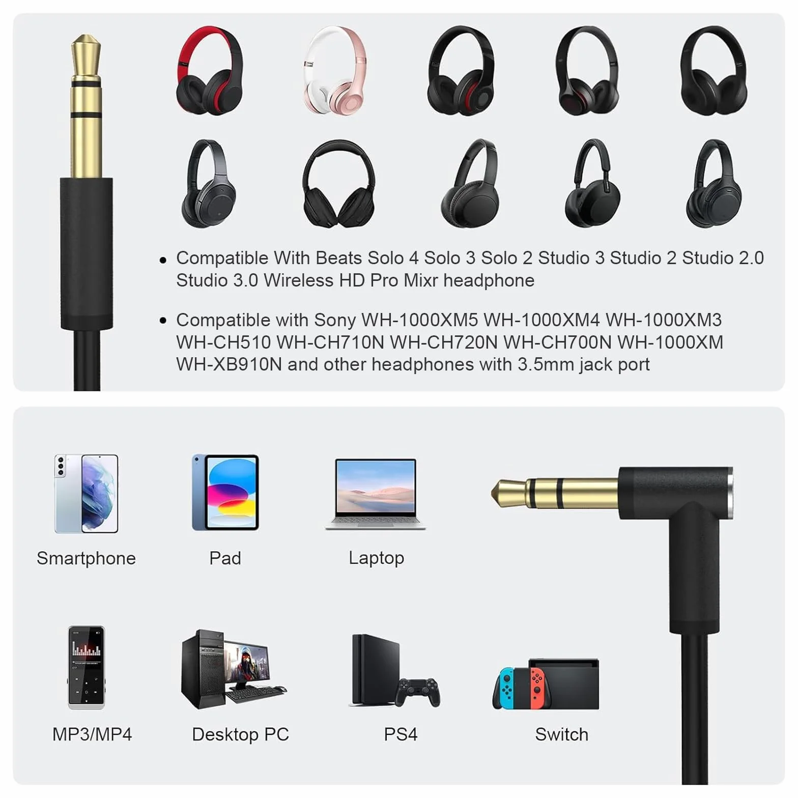 Zapasowy kabel audio Beats by Dr. Dre Solo2/3/Studio 2/3 Pro z mikrofonem i regulacją głośności, 1,2 m, czarny