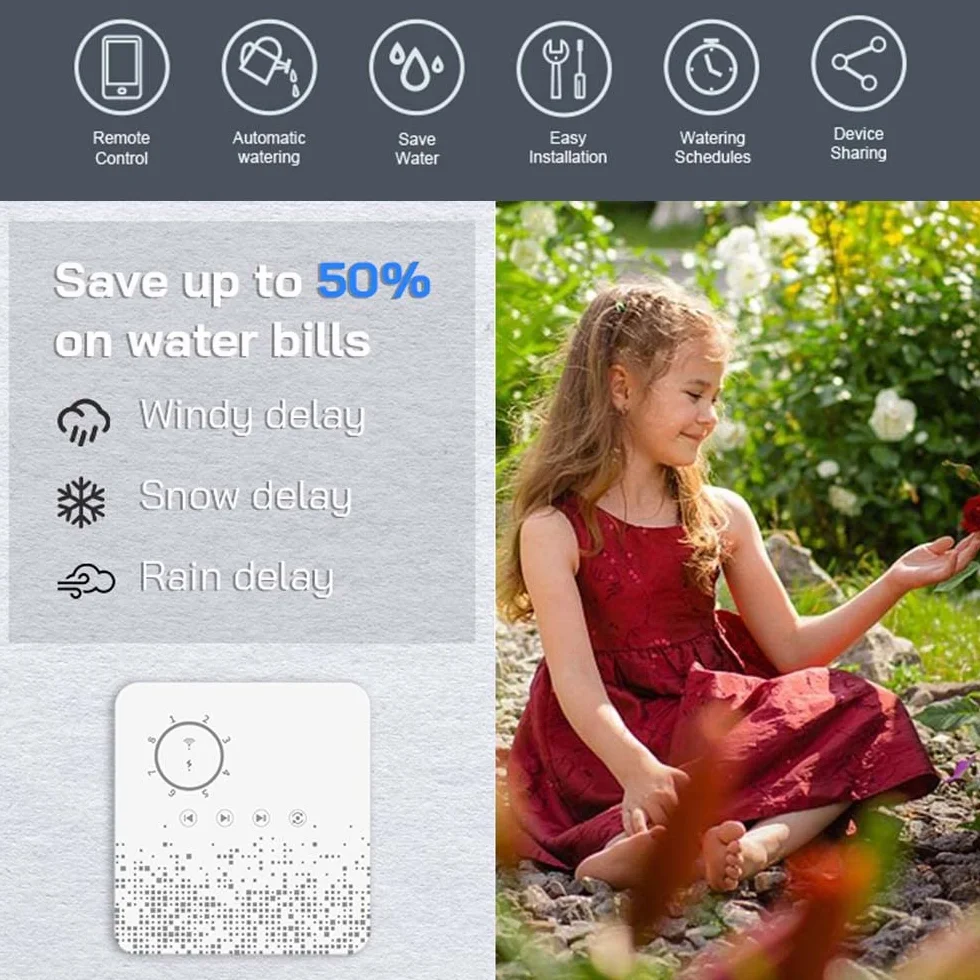Tuya sterownik sterujący WiFi, inteligentny timer nawadniania, 8 stref, automatyczne urządzenie nawadniające, odporny na warunki atmosferyczne, kompatybilny z domem, do ogrodu, na podwórko, do szklarni