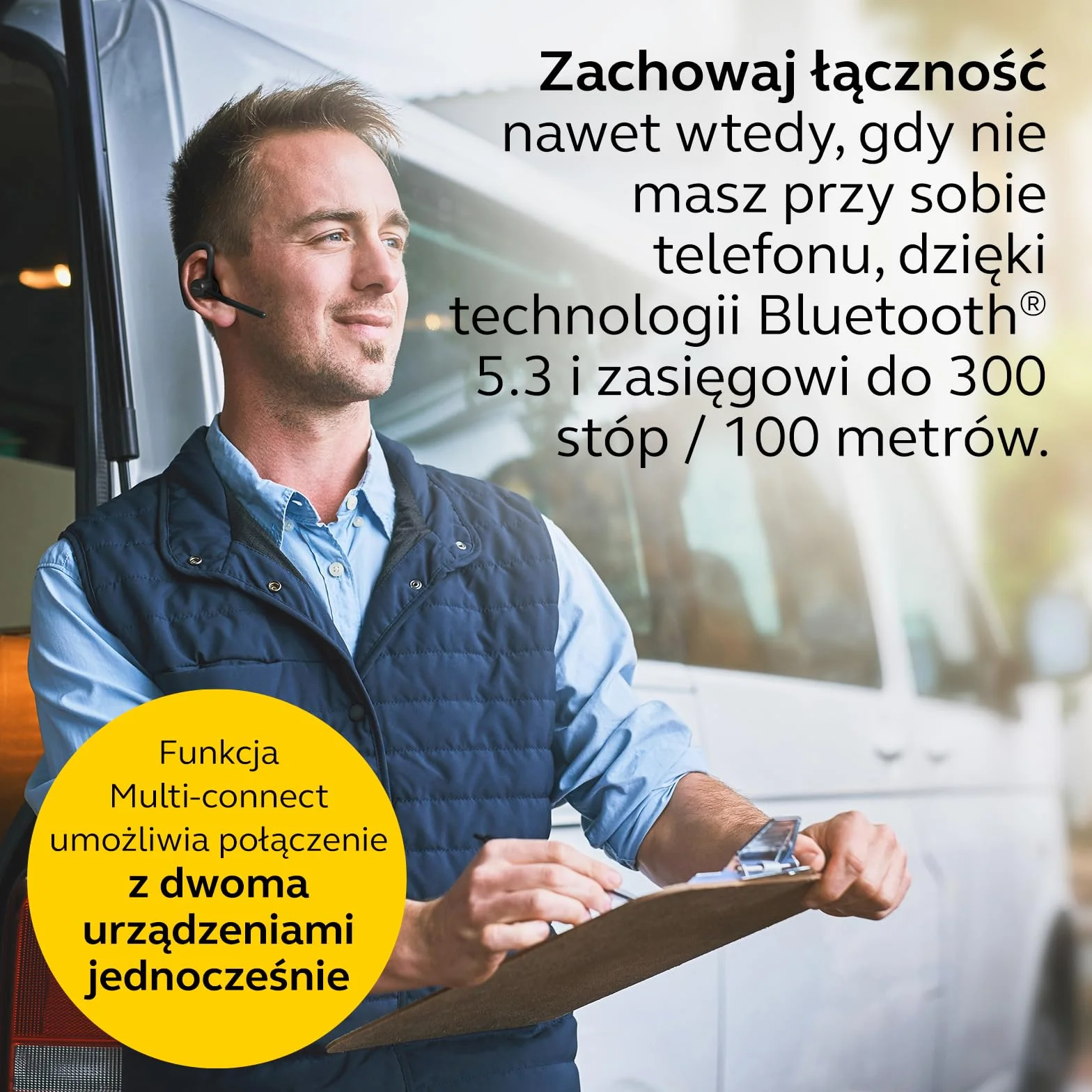 Jabra Perform Go 4 Mono zestaw słuchawkowy Bluetooth, bezprzewodowy zestaw słuchawkowy z podwójnym mikrofonem, 11-godzinny czas rozmów, wielopunktowy Bluetooth 5.3, IP54, ładowanie USB-C, wymienna