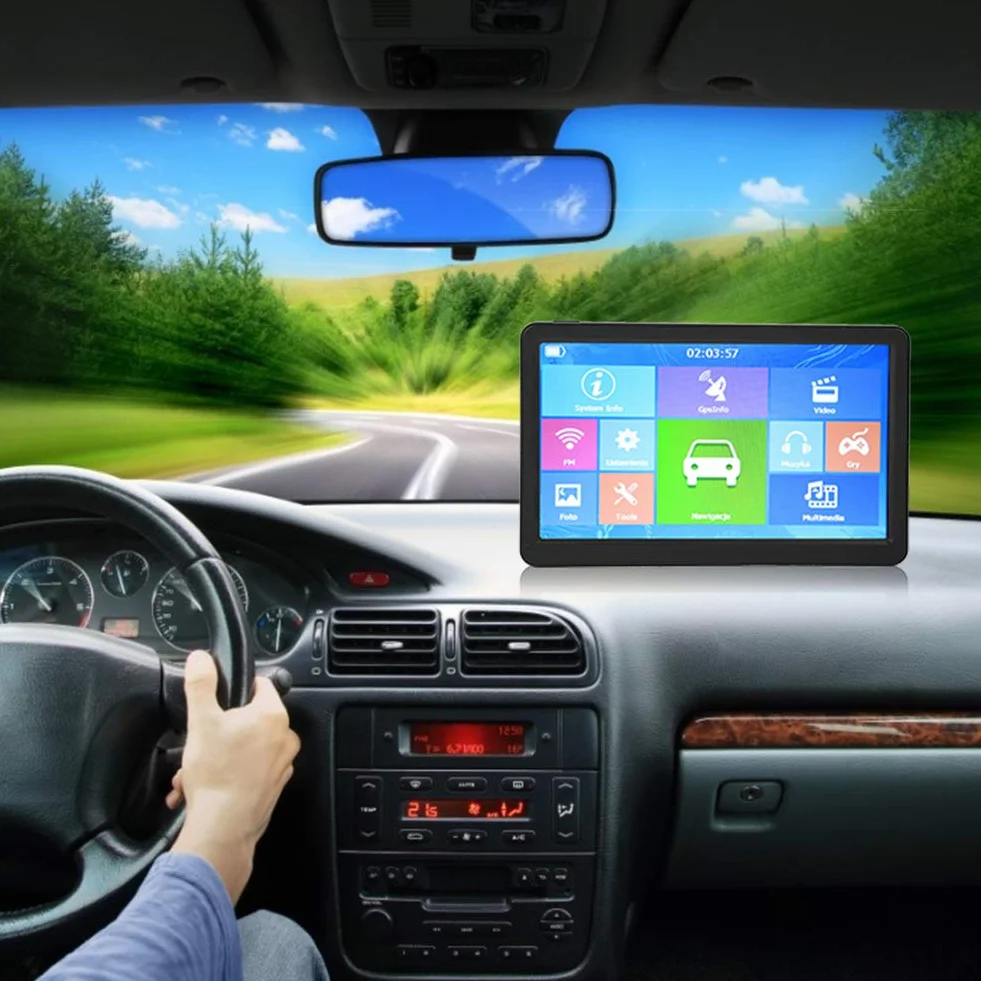 aqxreight Nawigacja GPS do samochodu, 9-calowa uniwersalna nawigacja GPS 256 MB 8G HD pojemnościowy ekran dotykowy zamiennik do samochodów osobowych i ciężarowych (mapa europejska)