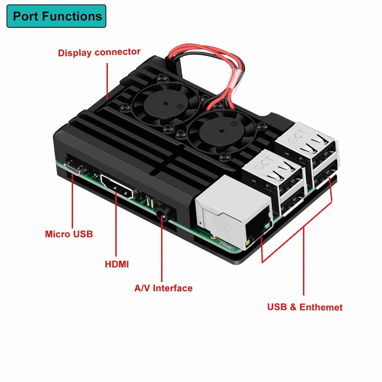 MakerHawk Raspberry Pi 2B/3B/3B + obudowa pancerna, malina Pi metalowa obudowa z podwójnym wentylatorem ze stopu aluminium, wbudowany radiator, ochrona przed promieniowaniem i rdzą dla RPI 2B/3B/3B +