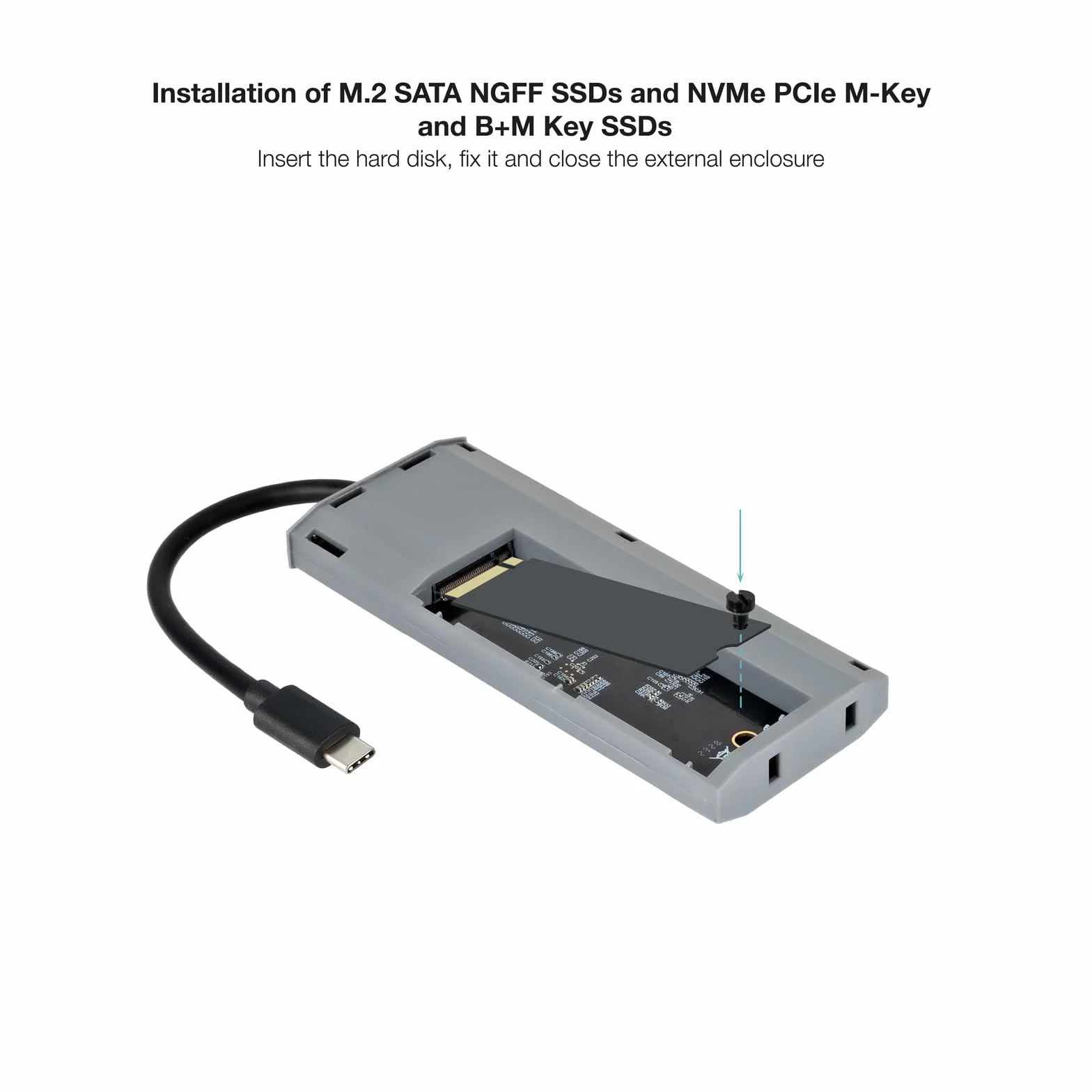 TOOQ TQE-2241G obudowa zewnętrzna do dysków SSD M.2 NGFF/NVMe + USB 3.2 Gen2 HUB z 1 x USB-C/PD + 2 x USB-A + USB-C + HDMI, szary
