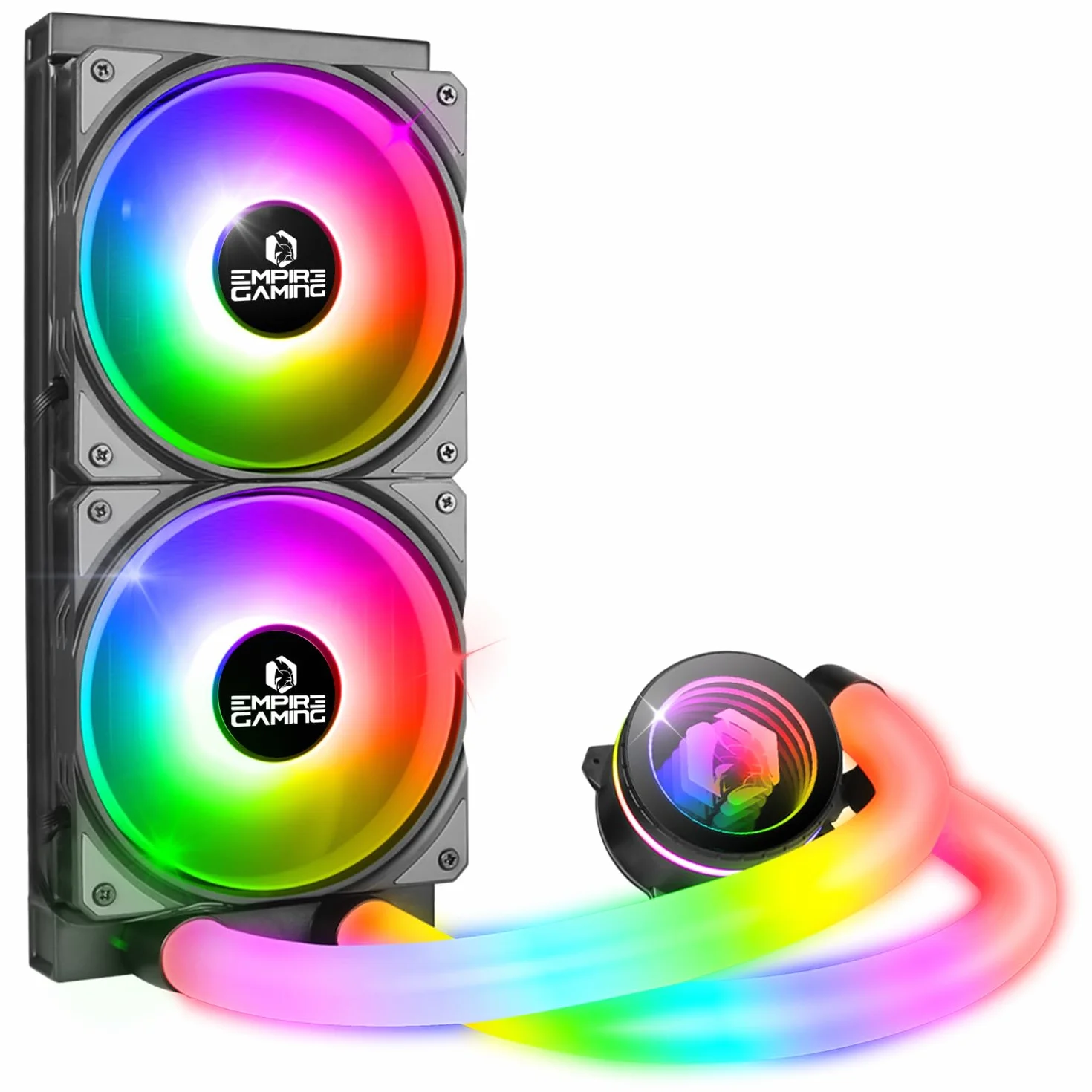 EMPIRE GAMING - Guardian P-W120 Watercooling AIO PC Gamer - ARGB 3-stykowe chłodzenie cieczą 5V - 2x120MM - Intel LGA 1700/1200/115X/1366/2066/2011,AMD AM5/AM4 - Czarny, OE-WA-240B