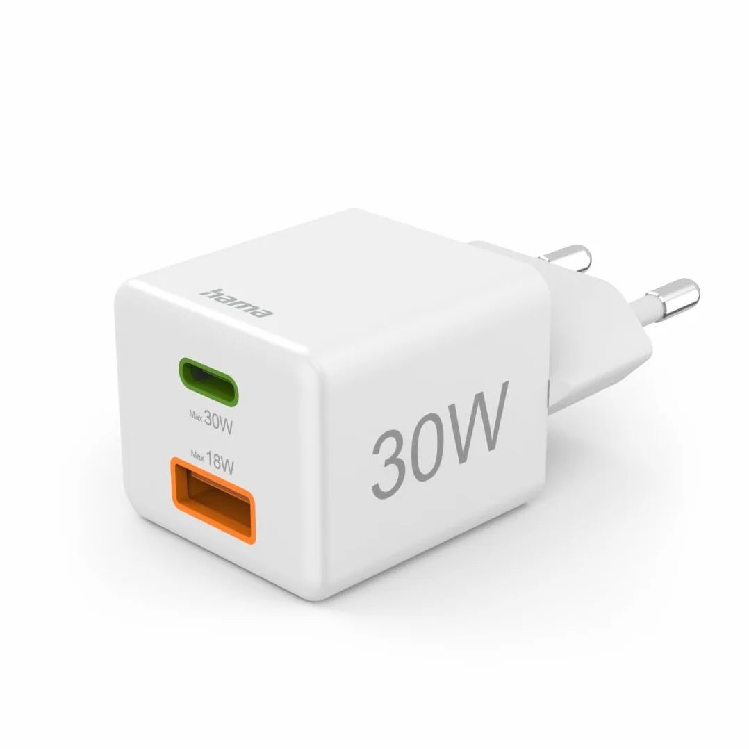 Hama Ładowarka sieciowa do telefonu 30 W (USB C, USB A, adapter do ładowania, Power Delivery, Ouick Charge, do ładowania) biała