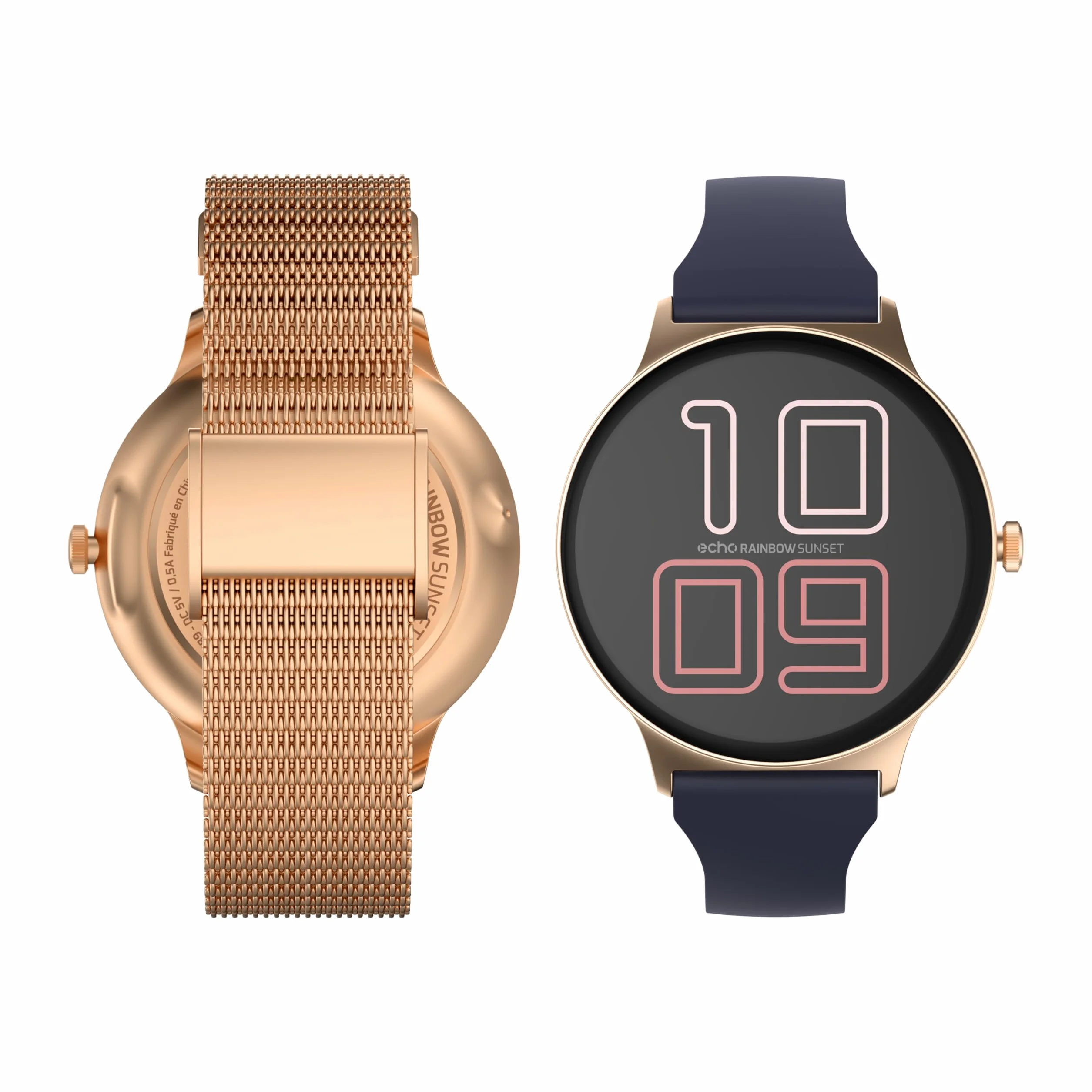 Echo Rainbow Sunset Męski damski smartwatch, wodoodporny zegarek sportowy IP67 z krokomierzem, śledzenie zdrowia, sen, 100 trybów, ekran AMOLED 1,43", autonomia 7J, iOS Android, różowe złoto