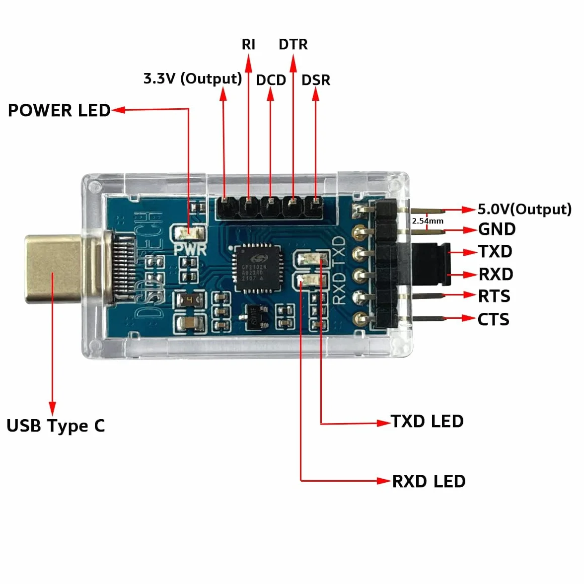 DSD TECH SH-U09B3 Adapter szeregowy USB typu C na TTL z chipem CP2102N