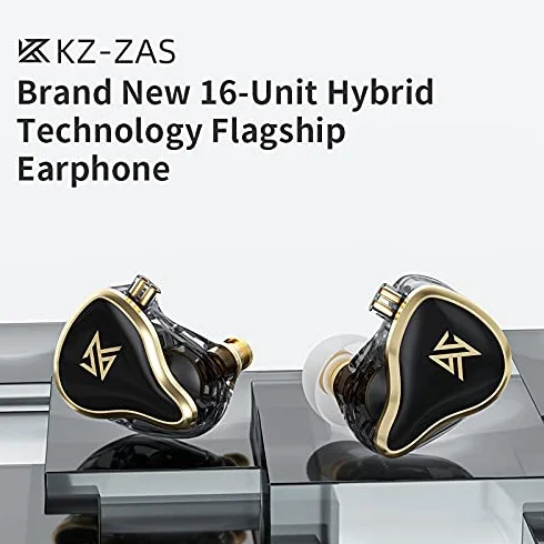 Linsoul KZ ZAS 7BA+1DD monitor douszny, słuchawki douszne HiFi Bas, słuchawki douszne do gier, hybrydowe słuchawki IEM z wbudowanym odłączanym kablem, dla muzyków audiofilskich (czarne, bez mikrofonu)