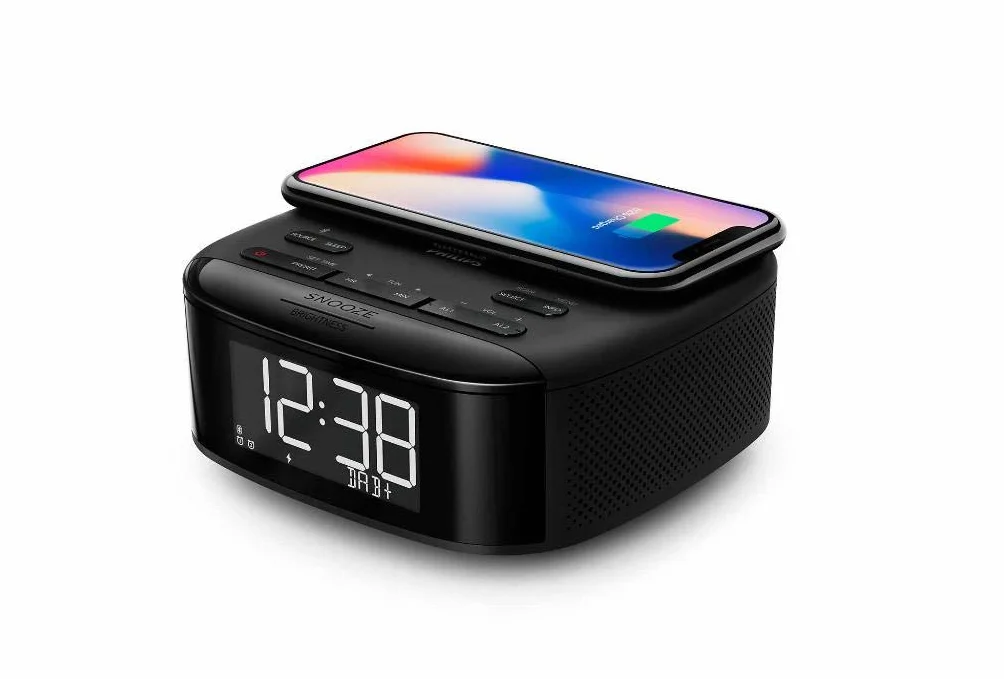 Philips R7705/10 radiobudzik DAB+/UKW radio cyfrowe (Bluetooth, podwójny alarm, funkcja uśpienia, automatyczna synchronizacja czasu, zabezpieczenie baterii, ładowarka do telefonów komórkowych)