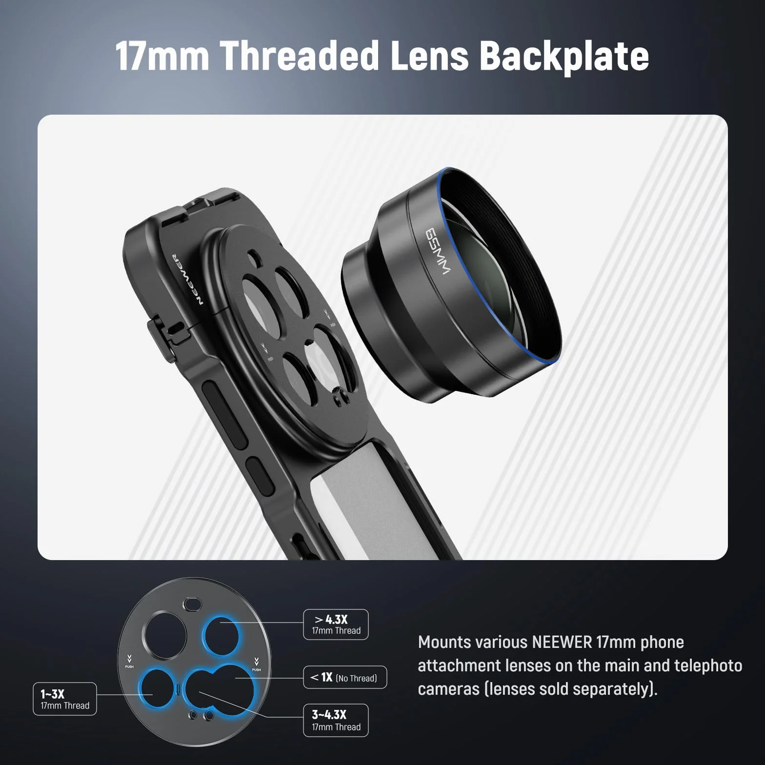 NEEWER 15 Ultra Cage, szybkie odpinanie, etui na stabilizator telefonu, kompatybilne z Xiaomi 15 Ultra, z adapterem filtra 67 mm i tylną płytą obiektywu 17 mm do nagrywania wideo, PA091 czarne