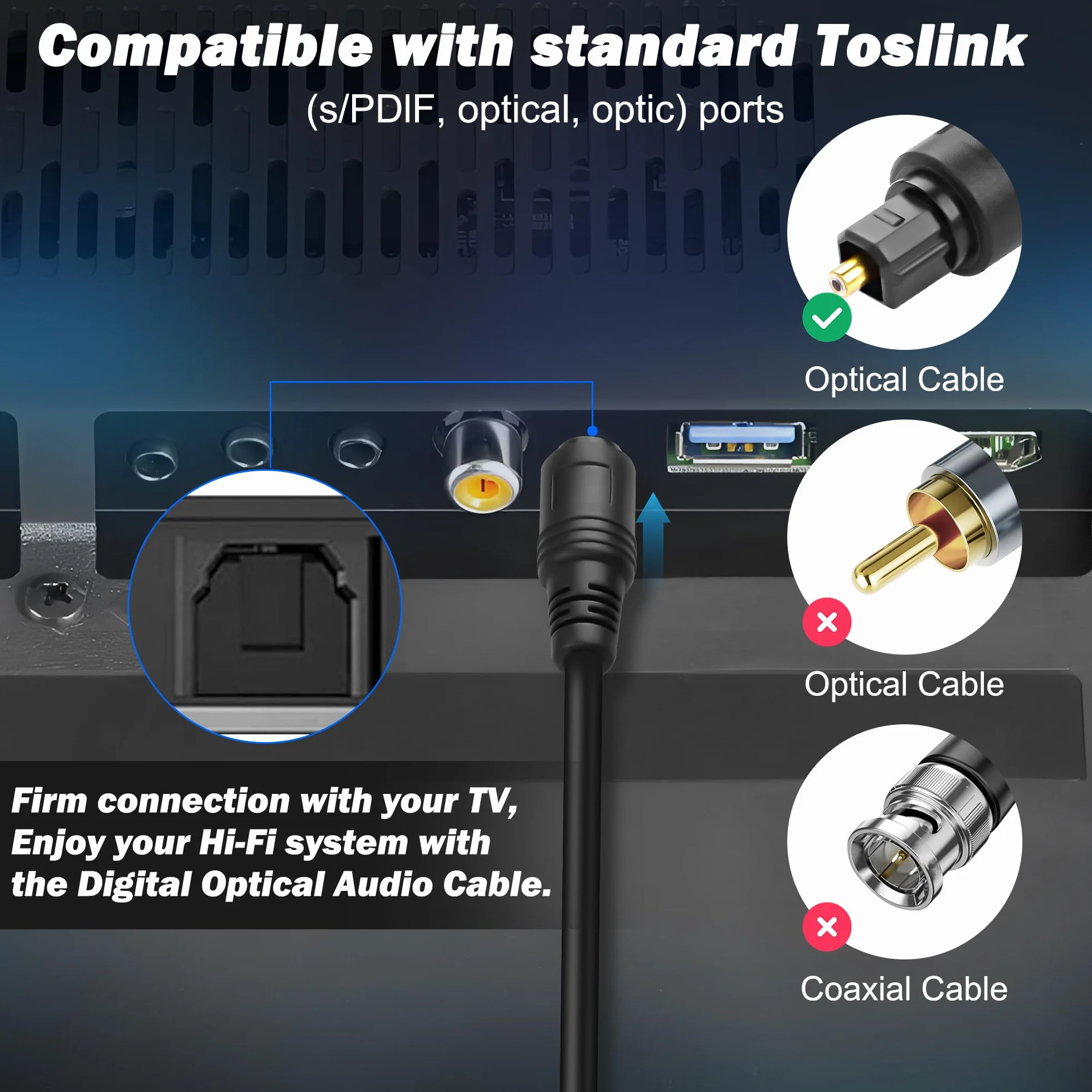 MEIRIYFA Optyczny kabel przedłużający audio, 1,5 m, Toslink Digital Optical Audio, wtyczka na gniazdo, kabel z włókna szklanego do kina domowego, soundbar, wzmacniacza TV (czarny)