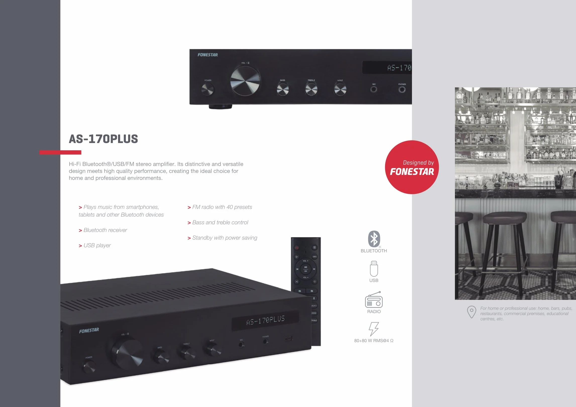 Wzmacniacz stereo Bluetooth®/USB/FM