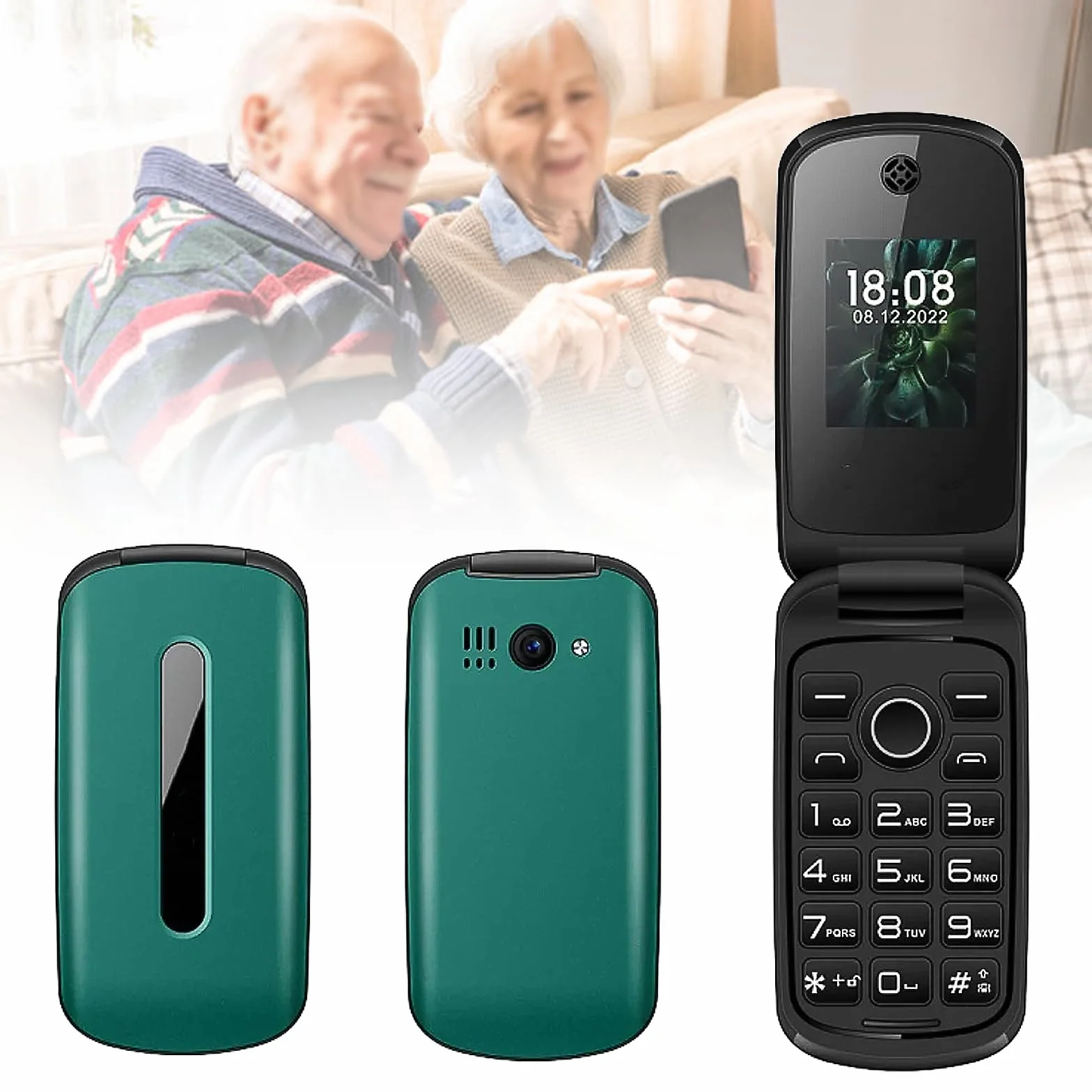 Podstawowy telefon komórkowy dla osób starszych, telefon komórkowy 2G z dużym przyciskiem, odblokowany, standard sygnału GSM, obsługa kart dual SIM + SD,Green