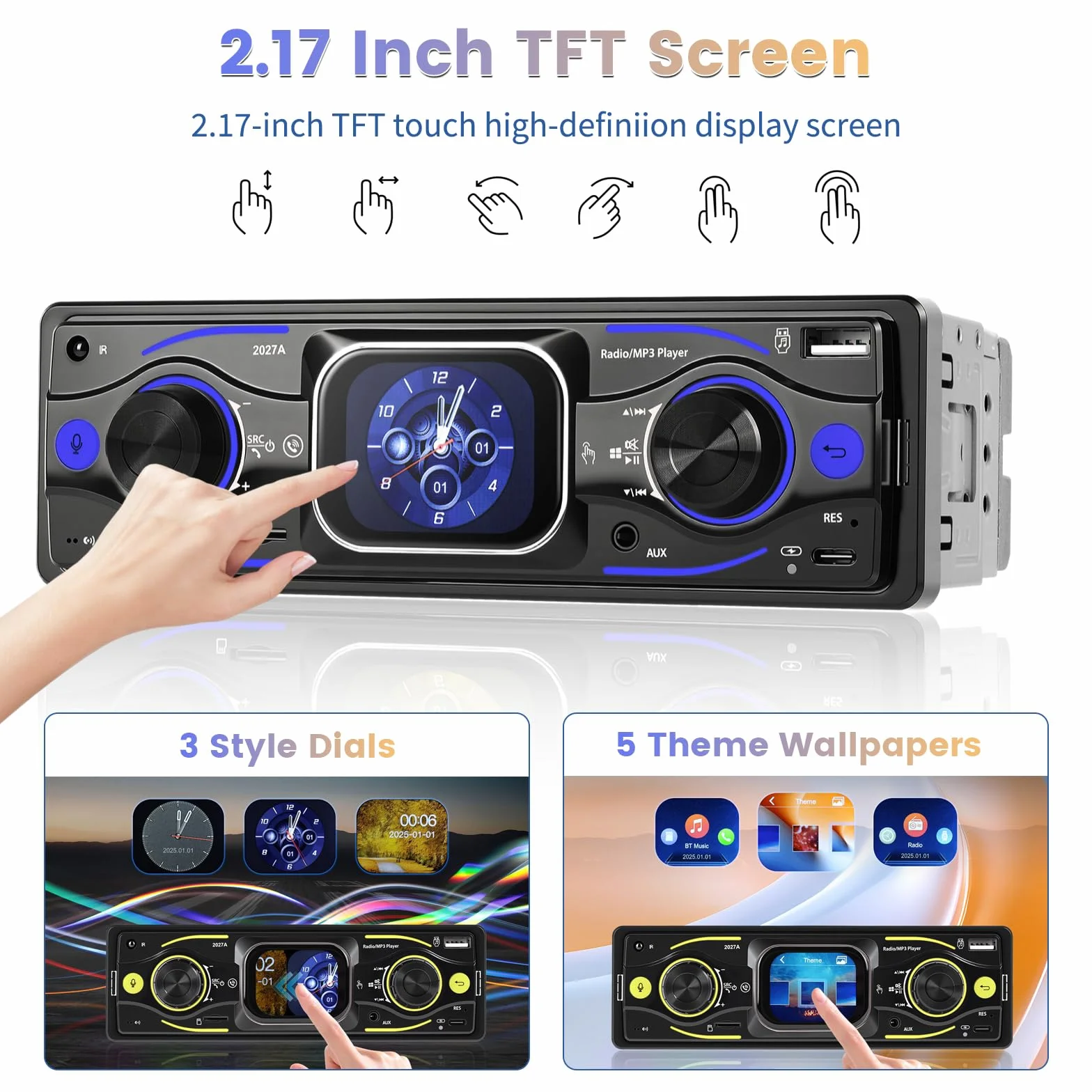 Inefala Radio samochodowe 1 DIN, radio 1 DIN z radiem FM, Bluetooth, EQ, SWC, USB-A&C, wejście AUX, złącze kart TF, zestaw głośnomówiący