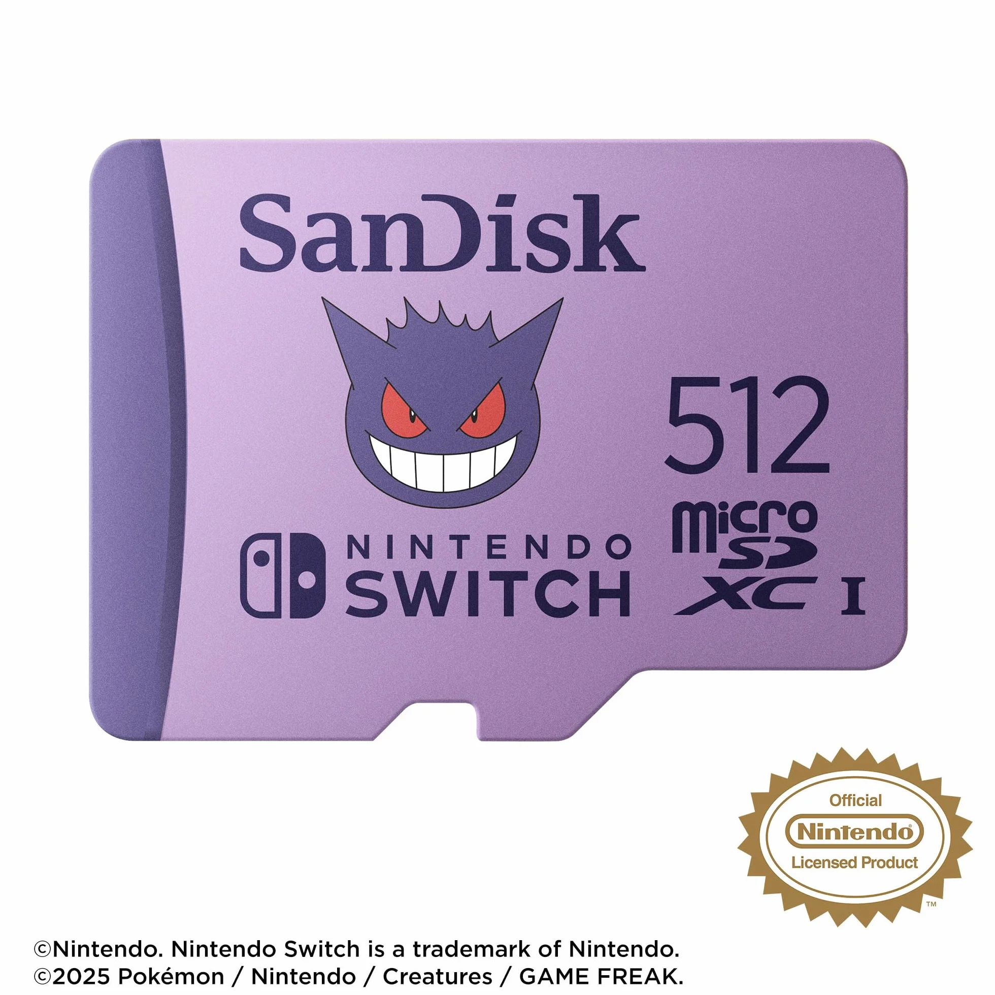 SanDisk Karta pamięci microSD Pokémon Gengar na Nintendo Switch 512GB (do 100 MB/s prędkość odczytu, do 90 MB/s prędkość zapisu, 4K UHD, V30, U3)