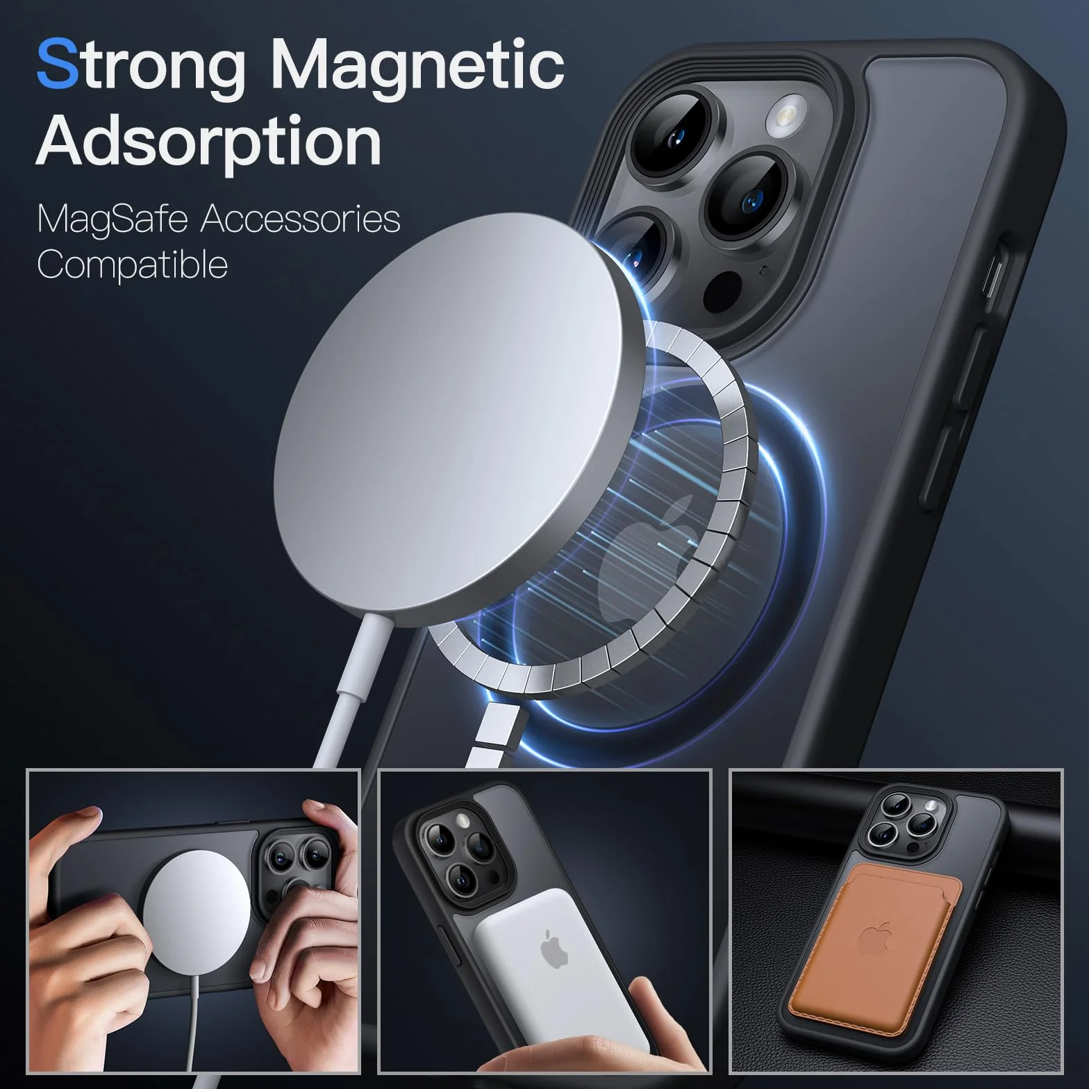 JETech Magnetyczna Etui iPhone 14 Pro Max 6,7 Cala MagSafe Półprzezroczysta Matowe Tylna Odporny na Wstrząsy Case Czarny