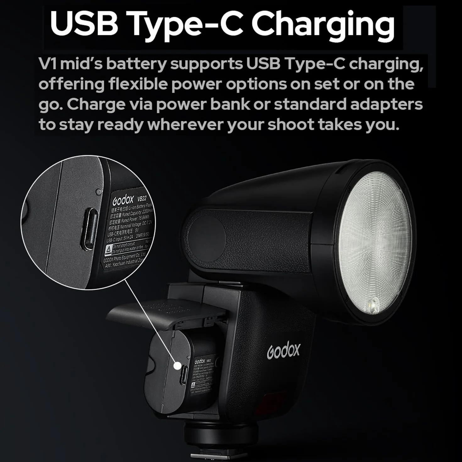 GODOX V1 Mid O lampa błyskowa do aparatów Olympus Speedlite,55W, 2,4GHz TTL | 1/8000 HSS,650 świateł o pełnej mocy, czas recyklingu 1,7 s, Lampa sterownicza LED 2W 10 poziomów