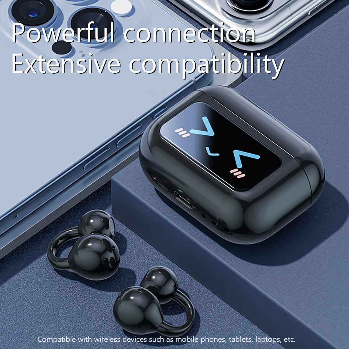 Słuchawki Bluetooth z klipsem na ucho, Bluetooth 5.4, sportowe słuchawki z otwartym uszem, wodoszczelne IPX5, cyfrowy wyświetlacz LED, typ otwarty, nadają się do uprawiania sportu/fitnessu