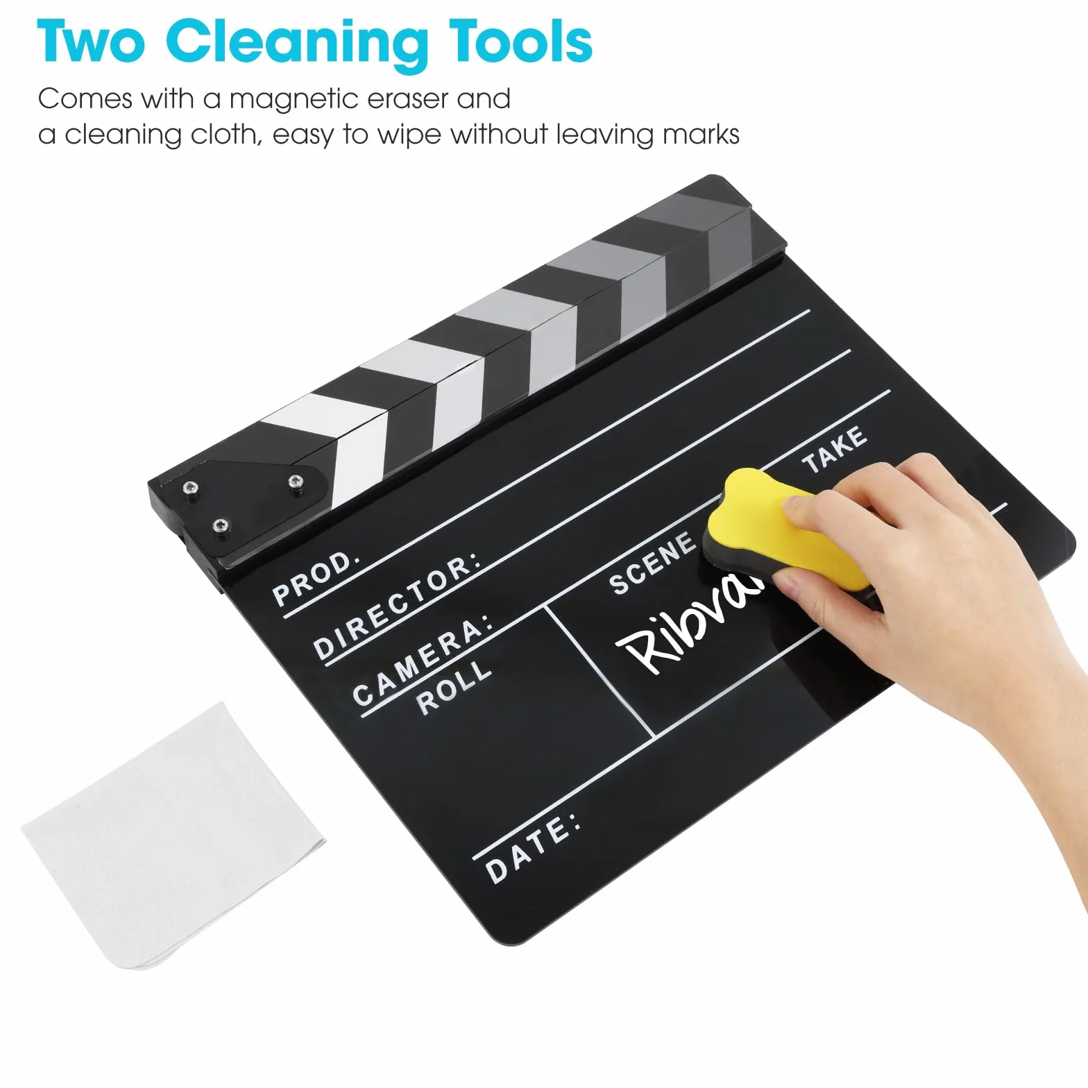 Reżyserzy filmowi Clapboard, Move Slate Photography Video TV Cut Action Scene Akrylowe rekwizyty z magnetyczną gumką do tablicy, dwa niestandardowe długopisy, ściereczka do czyszczenia i klucz