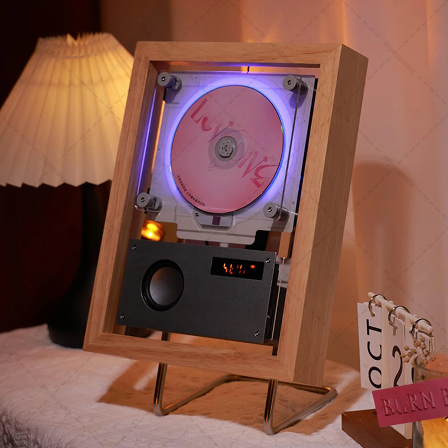 Odtwarzacz CD w ramce muzycznej, dekoracyjna ramka na CD i zdjęcia do powieszenia na ścianie, z pilotem, do domu/korytarza/dekoracji ściennej (Beige)