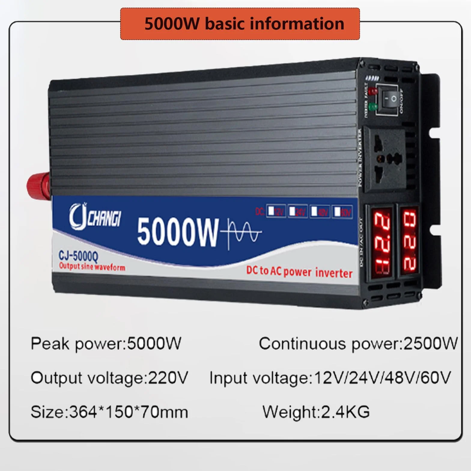 3000 W 4000 W 5000 W Czysta fala sinusoidalna Przetwornica napięcia DC 12 V 24 V 48 V 60 V / 72 V do AC 110 V / 220 V dla pojazdów RV Truck Home z wyświetlaczem LCD i pilotem,72V5000W