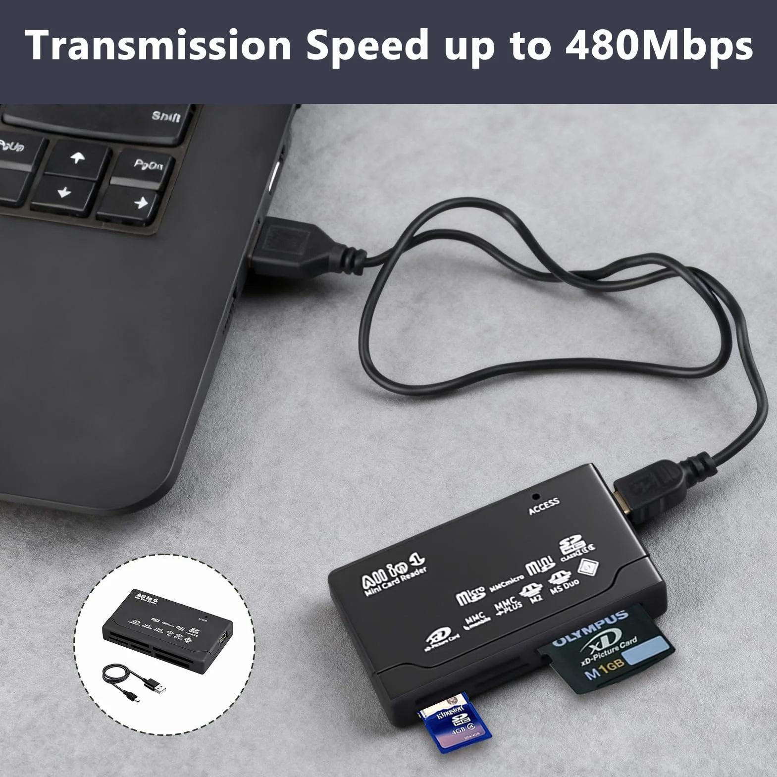 Czytnik USB 6 w 1 All-in-One karta pamięci, zewnętrzna karta pamięci kompatybilna z CF SD SDHC XD MS M2 TF, szybki, 480 Mb/s Plug and Play, do komputerów PC z systemem Windows i Mac OS