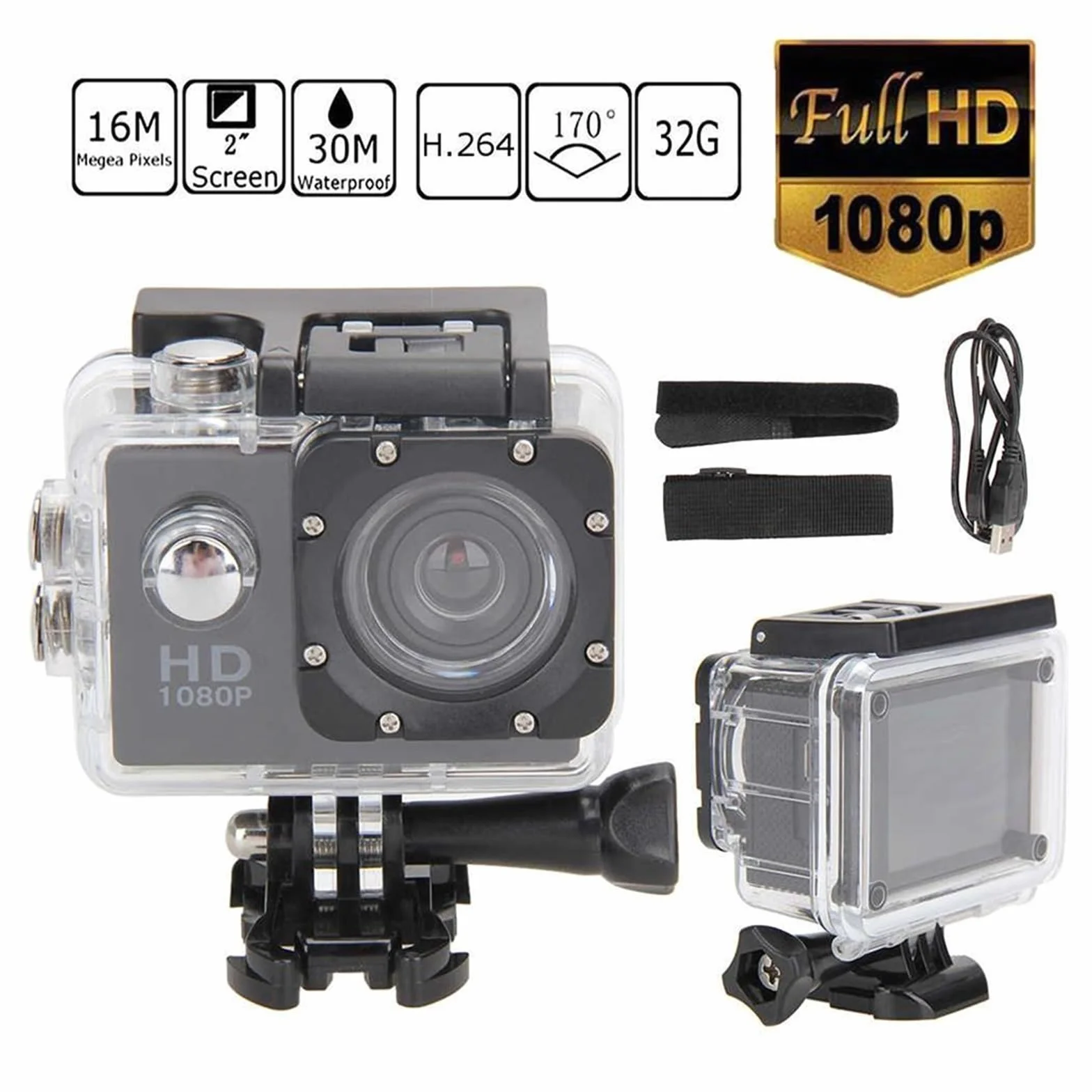 Kamera akcji Mini HD 1080P wodoodporna kamera kamera sportowa 2.0 Cal 32G Outdoor Motion Sking DV do akcji wideo kask rowerowa kamera cyfrowa(Cam add32gb card,Silver gray)