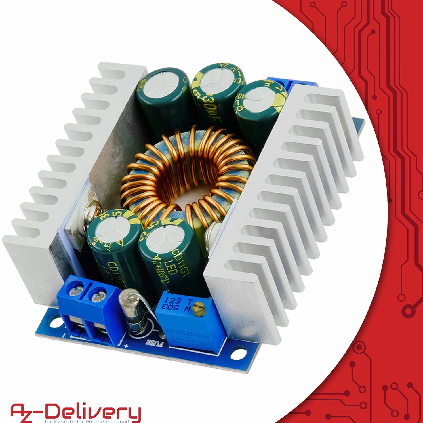 AZDelivery XL4016E1 DC-DC Step Down Converter Regulator Napięcia 5-40V do 1,2-36V 12A Arduino