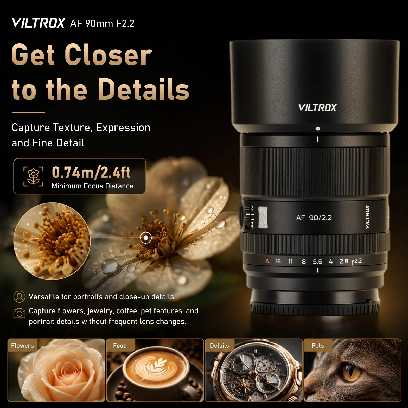 Viltrox 90 mm f2.2 EVO obiektyw do aparatu z mocowaniem E | Otwór f/2.2, mocowanie E, ogniskowa 90 mm, konstrukcja EVO