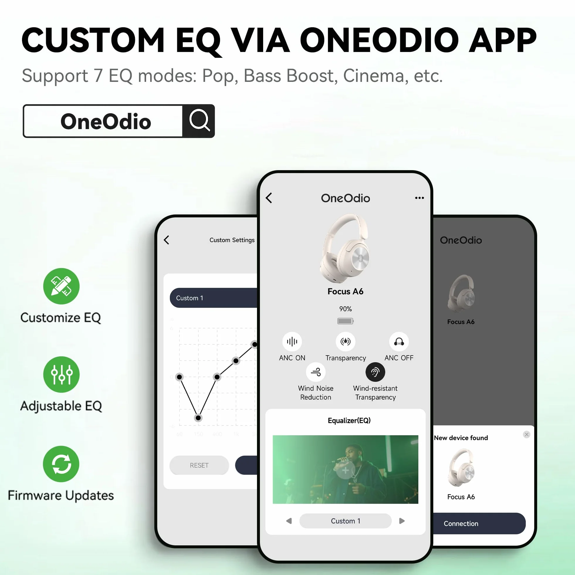 OneOdio Focus A6 Hybrydowe słuchawki z aktywną redukcją szumów, czas odtwarzania 75 godzin, LDAC Hi-Res Lossless Audio, Bluetooth 6.0, podwójny mikrofon ENC, przewodowe ANC przez USB-C, bezprzewodowe