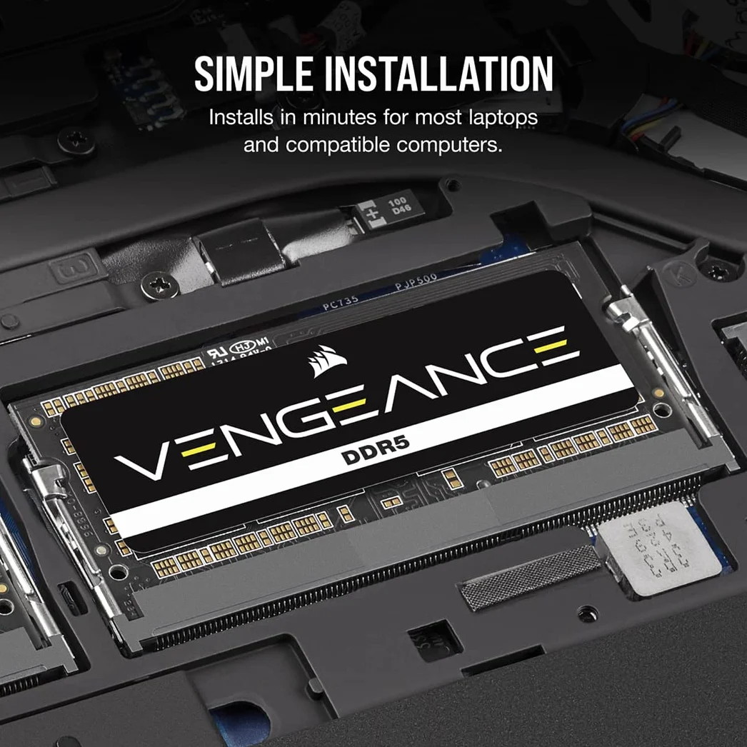 CORSAIR VENGEANCE SODIMM DDR5 RAM 8GB (1x8GB) do 4800MHz C40 1.1v Intel XMP iCUE Kompatybilna Pamięć Komputera – Czarny (CMSX8GX5M1A4800C40)