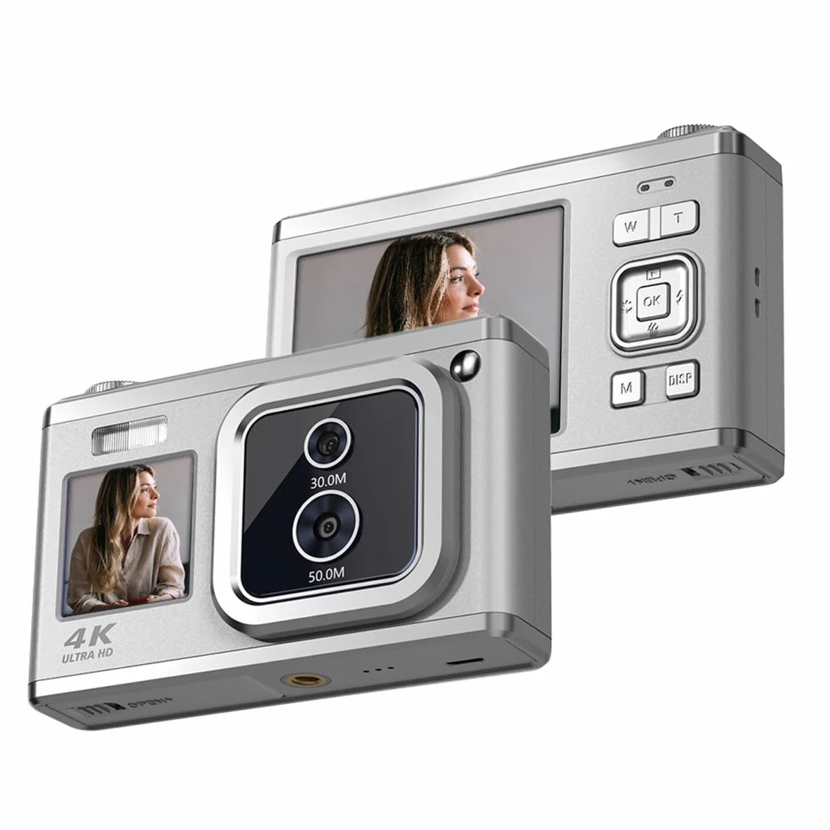 Aparat cyfrowy z automatycznym ustawianiem ostrości 2,88 4K 50 MP zoom optyczny kamera wideo fotografia aparat prezenty dla studentów - srebrny łatwy montaż łatwy w użyciu