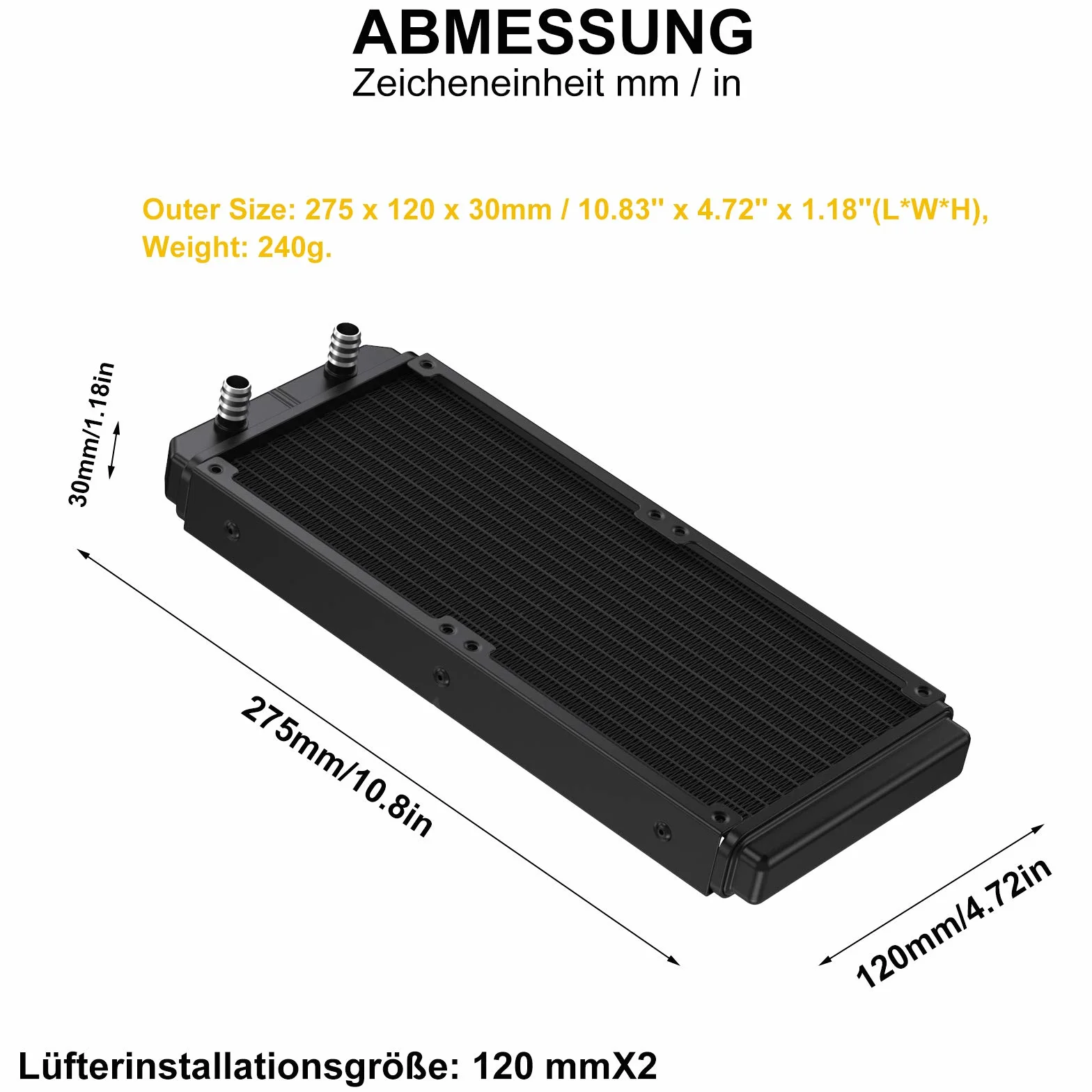 Chłodzenie wodą, 12-rurowy aluminiowy wymiennik ciepła z rurą do komputera PC CPU, system chłodzenia wodą DC12 V, 360 mm