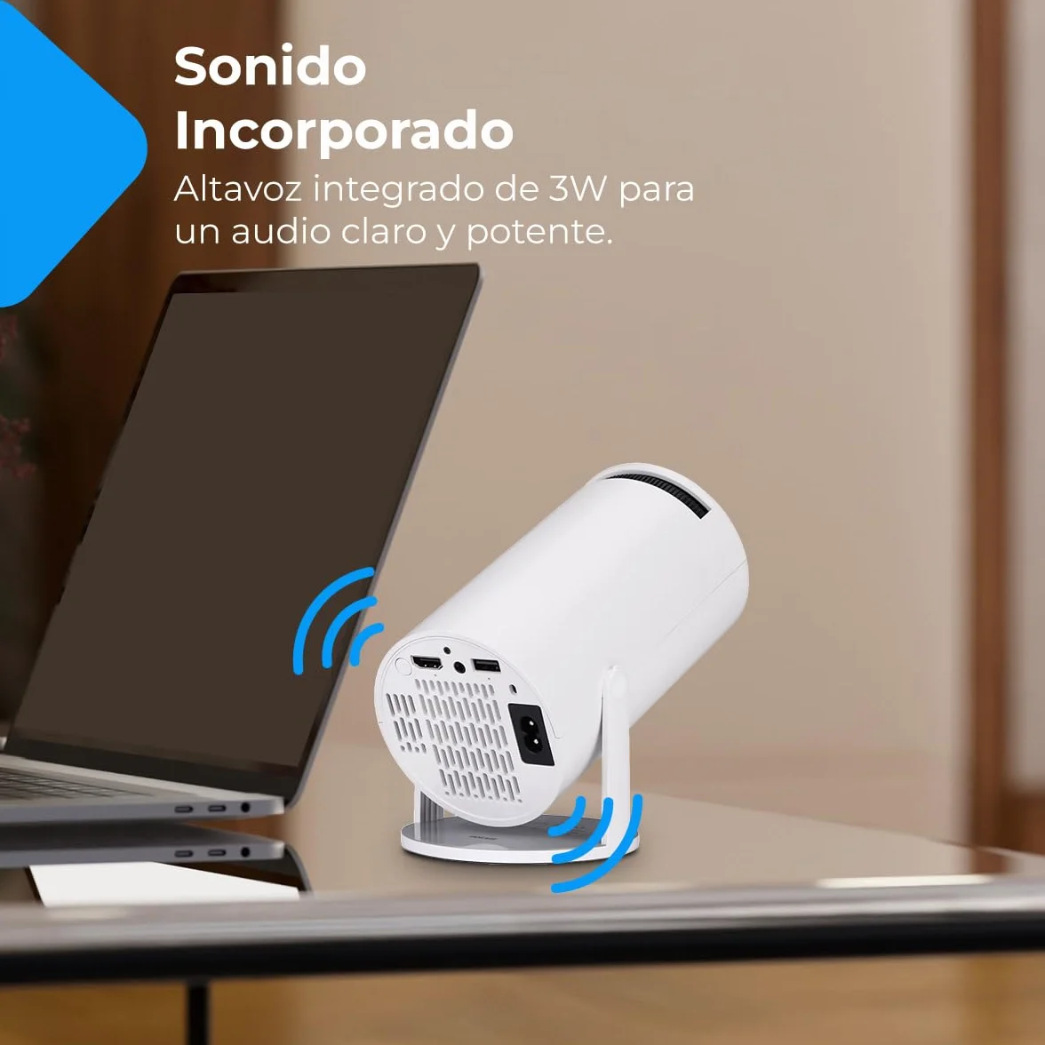 NK Mini przenośny projektor - rozdzielczość Full HD 1080P (obsługuje 4K), Android, WiFi, Bluetooth, Mirror Link, szkło 2,69" LCD, wbudowany głośnik, HDMI i USB, obrót 180°, (10'8x10'3 cm)